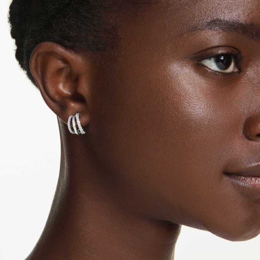 Swarovski Hyperbola Hoop Earrings, Round cut, Mini, White, Rhodium plated -Swarovski