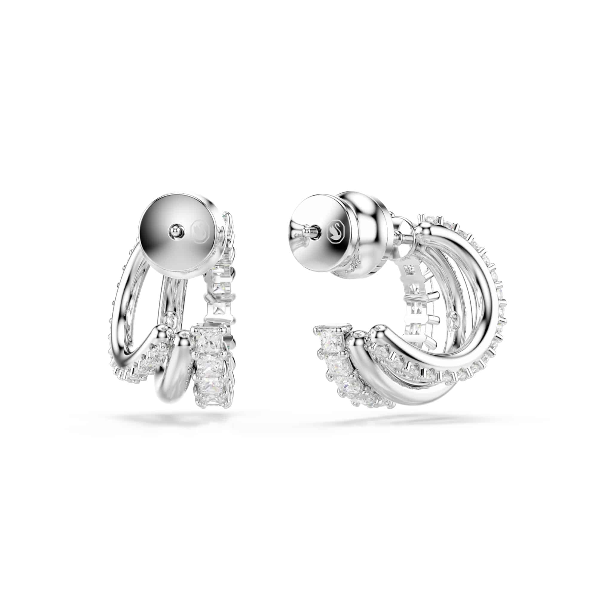 Swarovski Hyperbola Hoop Earrings, Round cut, Mini, White, Rhodium plated -Swarovski