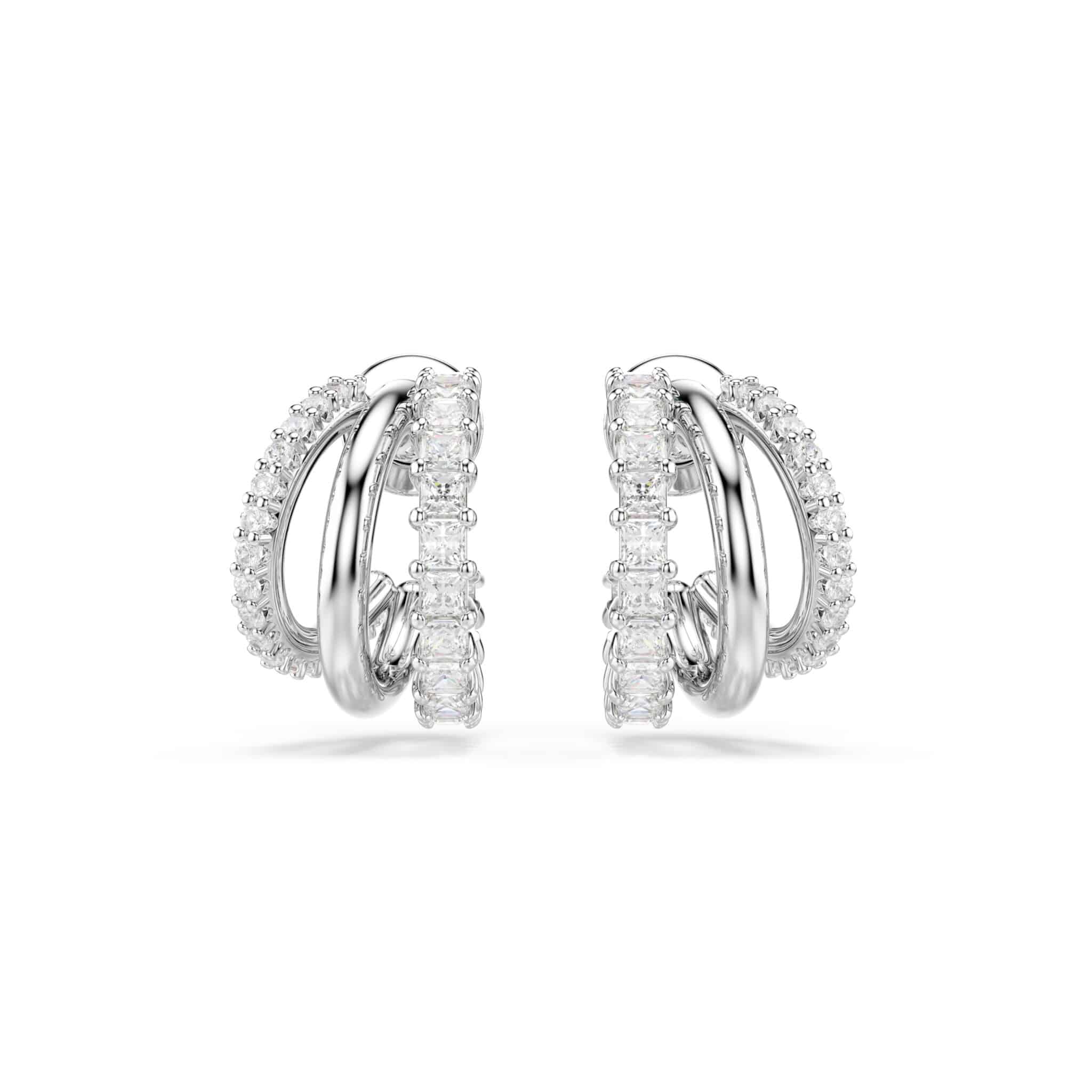Swarovski Hyperbola Hoop Earrings, Round cut, Mini, White, Rhodium plated -Swarovski