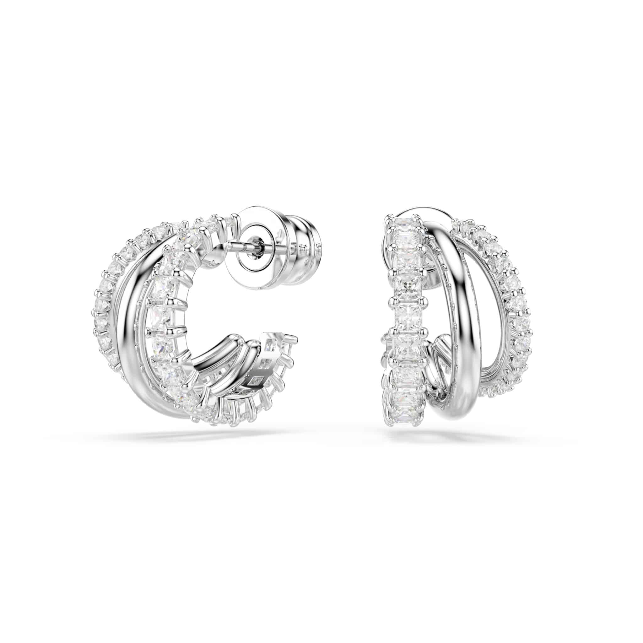 Swarovski Hyperbola Hoop Earrings, Round cut, Mini, White, Rhodium plated -Swarovski