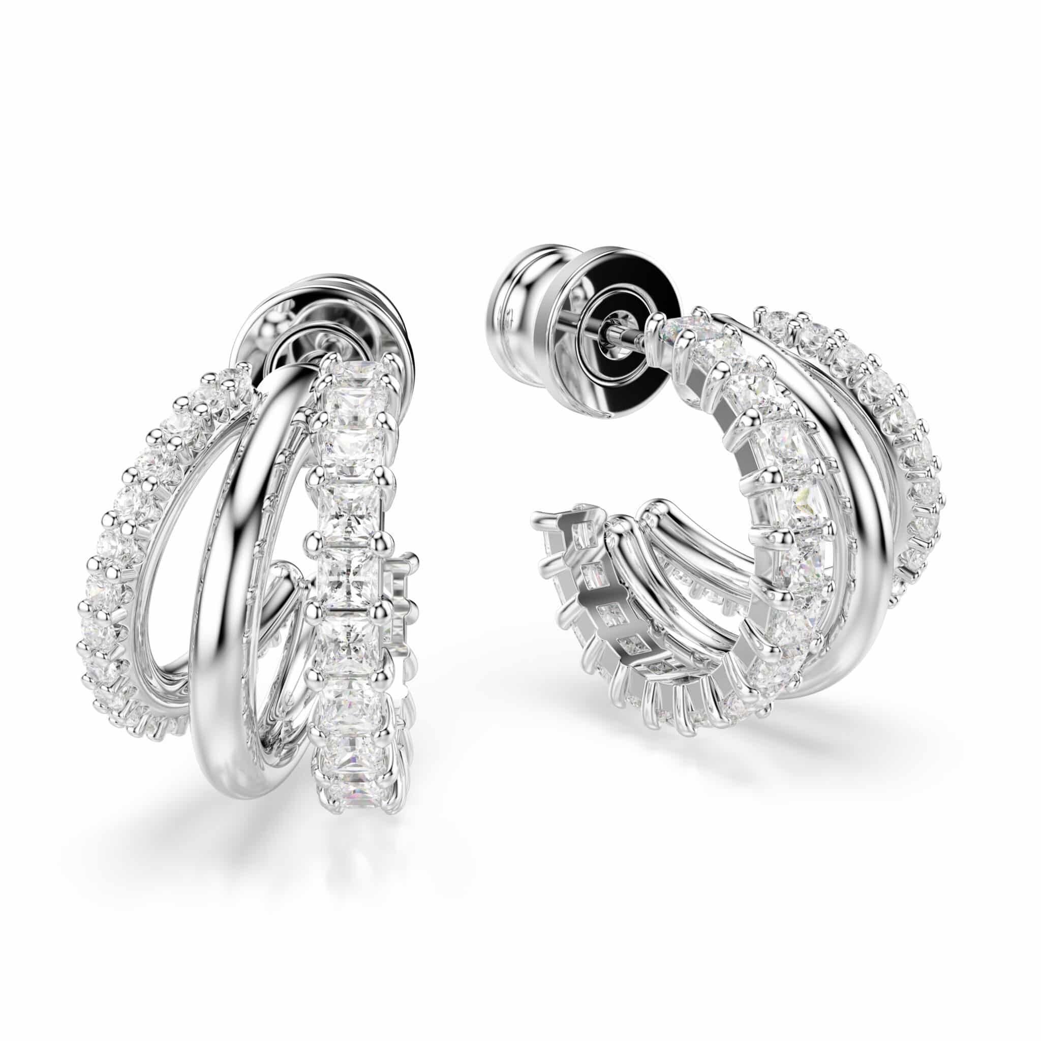 Swarovski Hyperbola Hoop Earrings, Round cut, Mini, White, Rhodium plated -Swarovski