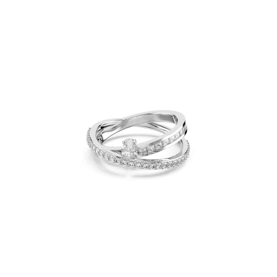 Swarovski Hyperbola Ring, Mixed Cuts, White, Rhodium Plated -Swarovski