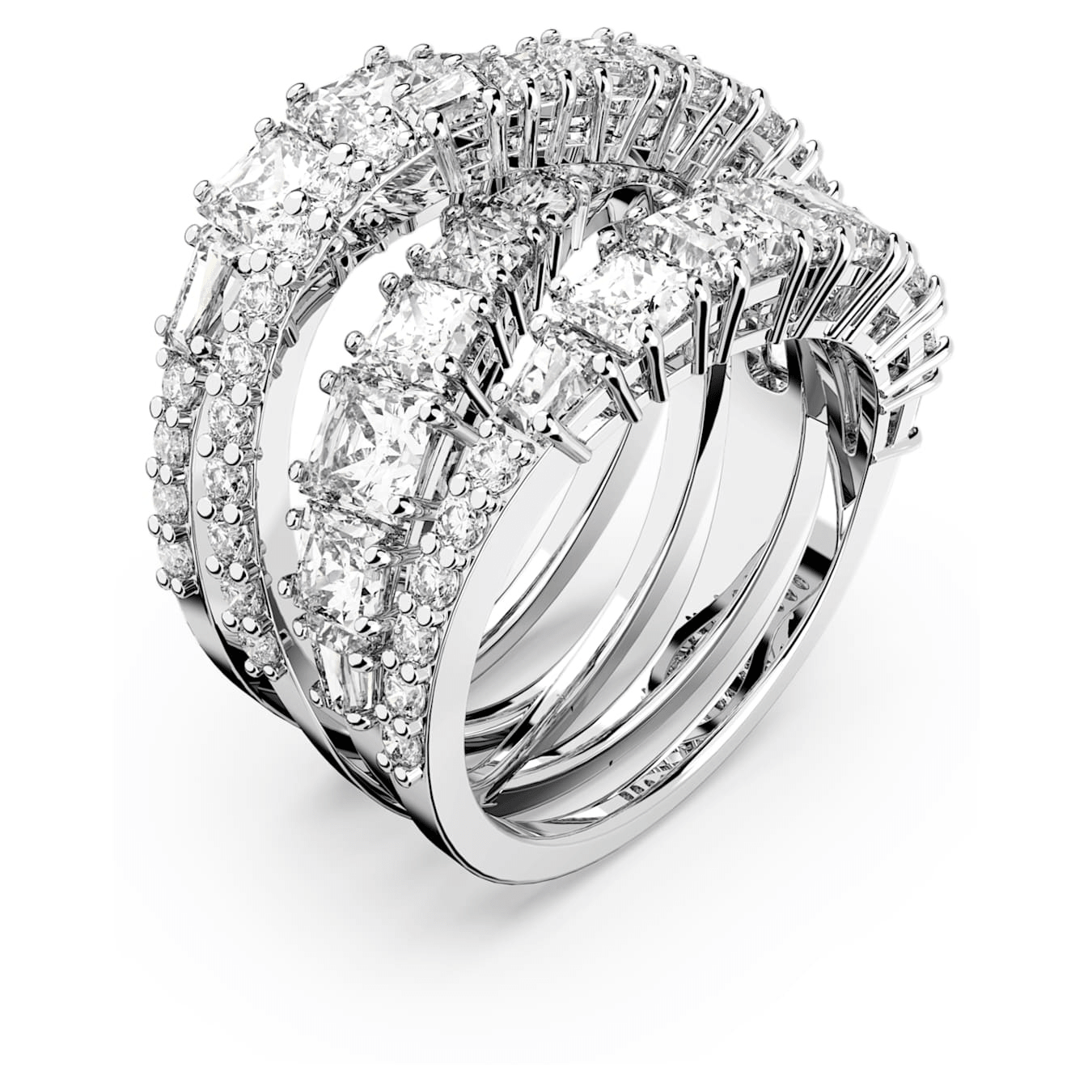 Swarovski Hyperbola ring Mixed cuts, White, Rhodium plated -Swarovski