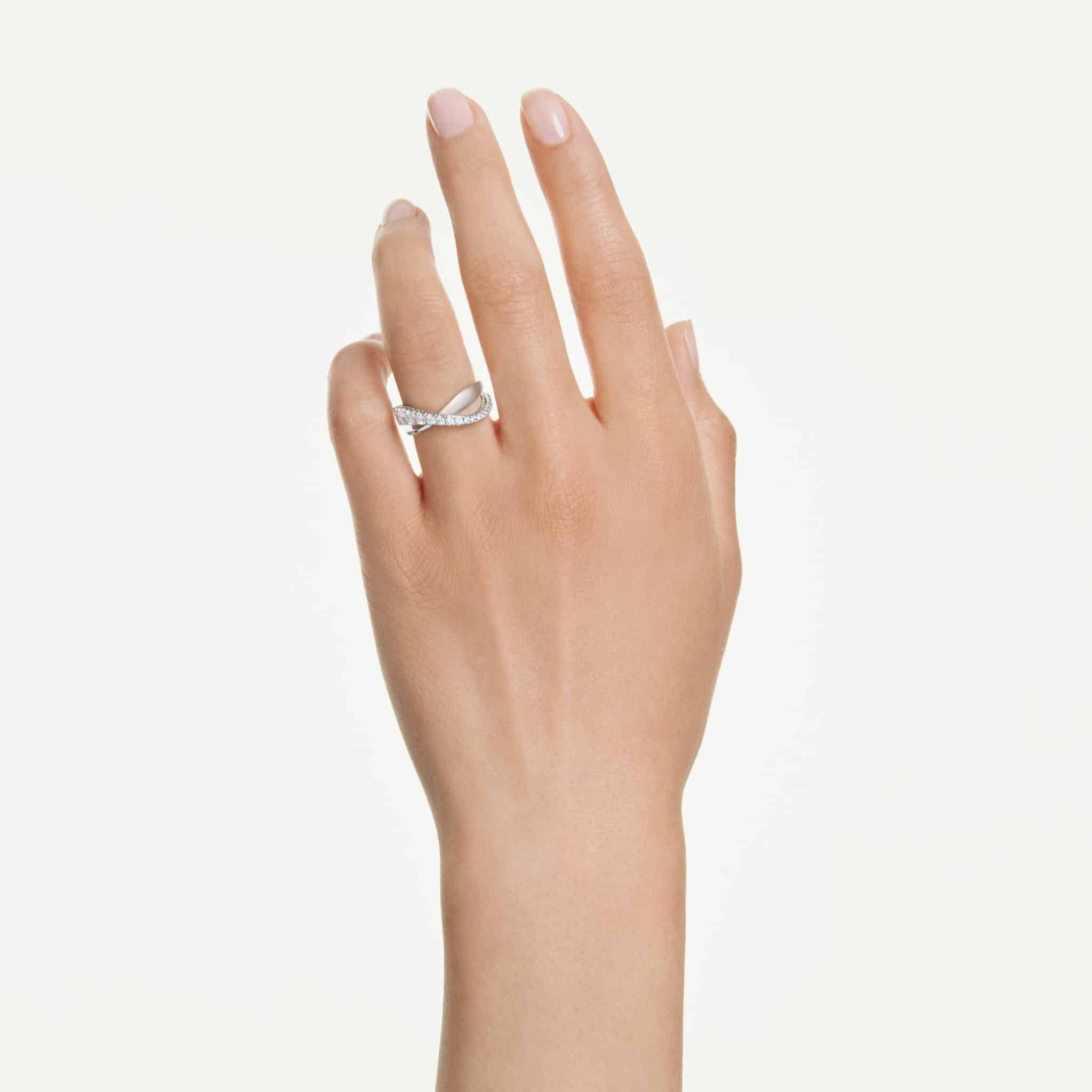 Swarovski Hyperbola ring, Mixed cuts, White, Silver-tone finish -Swarovski