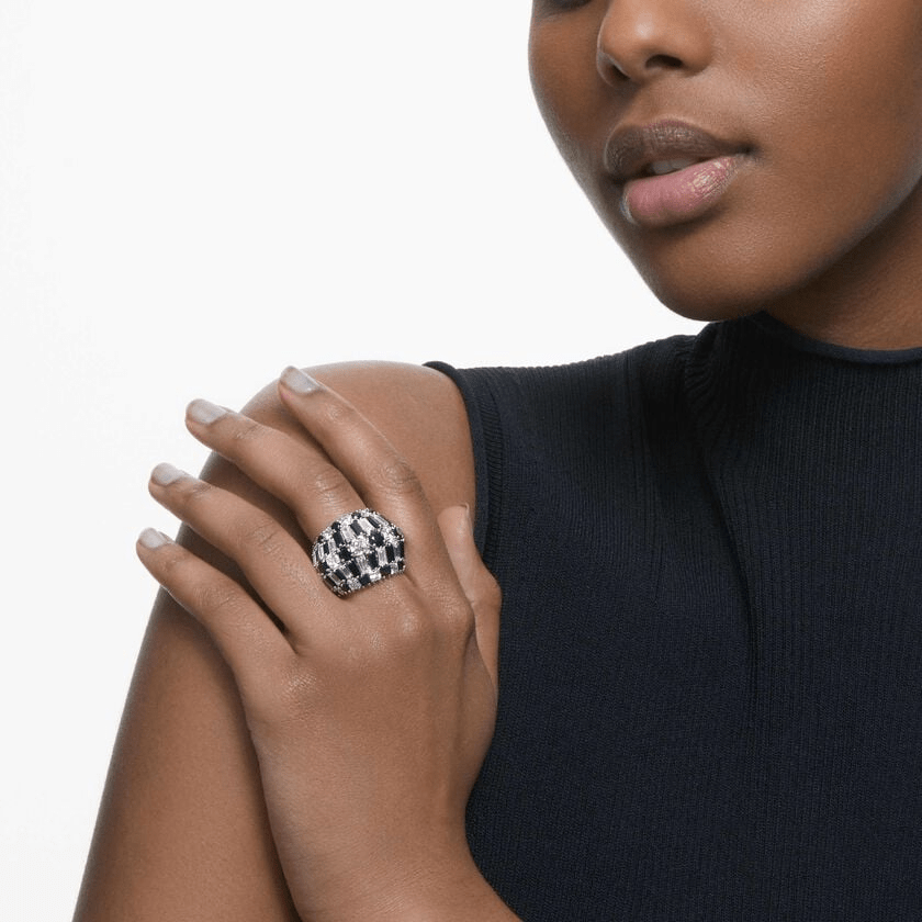 Swarovski Hyperbola ring Swarovski zirconia, Black, Rhodium plated -Swarovski