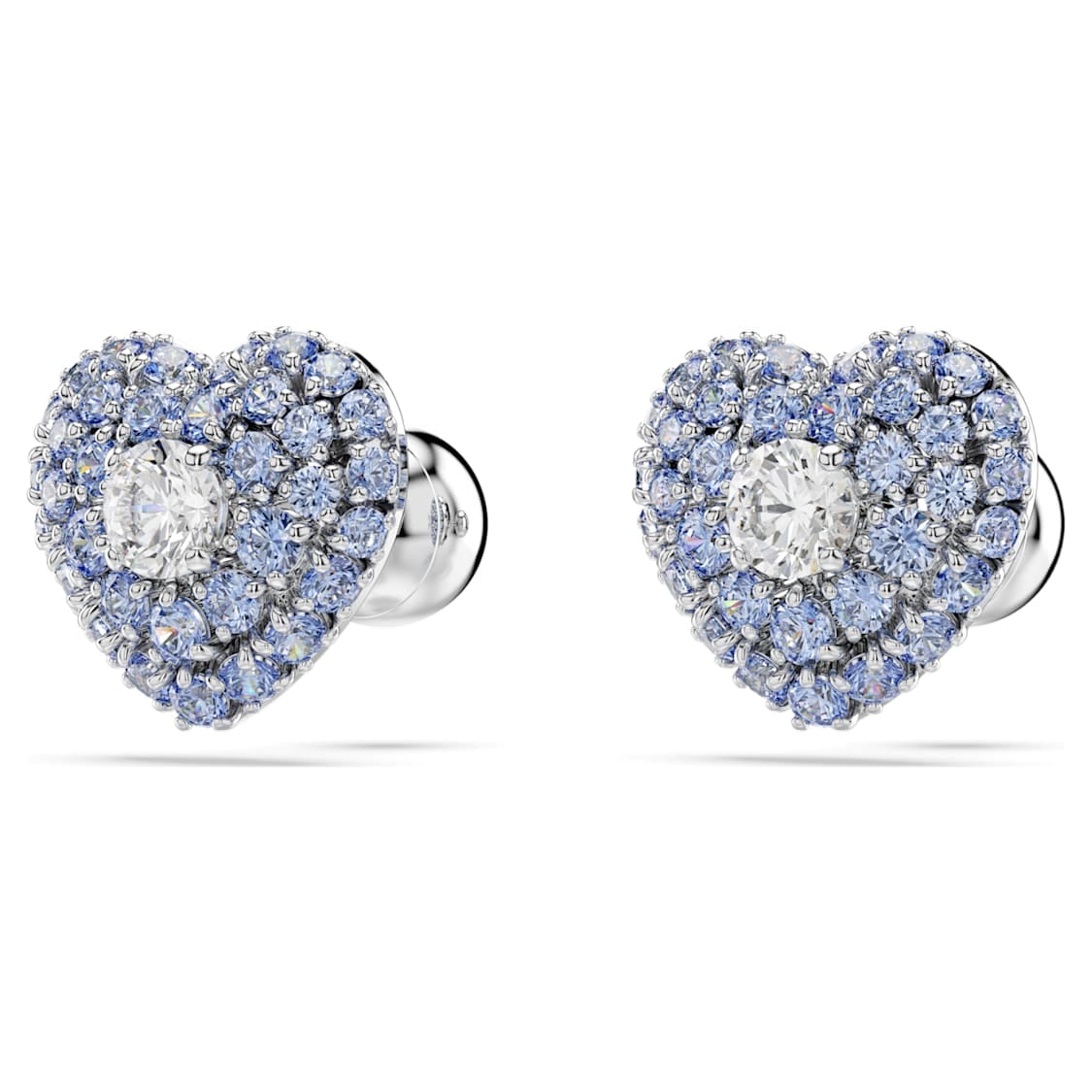 Swarovski Hyperbola Stud Earrings Heart, Blue, Rhodium Plated -Swarovski