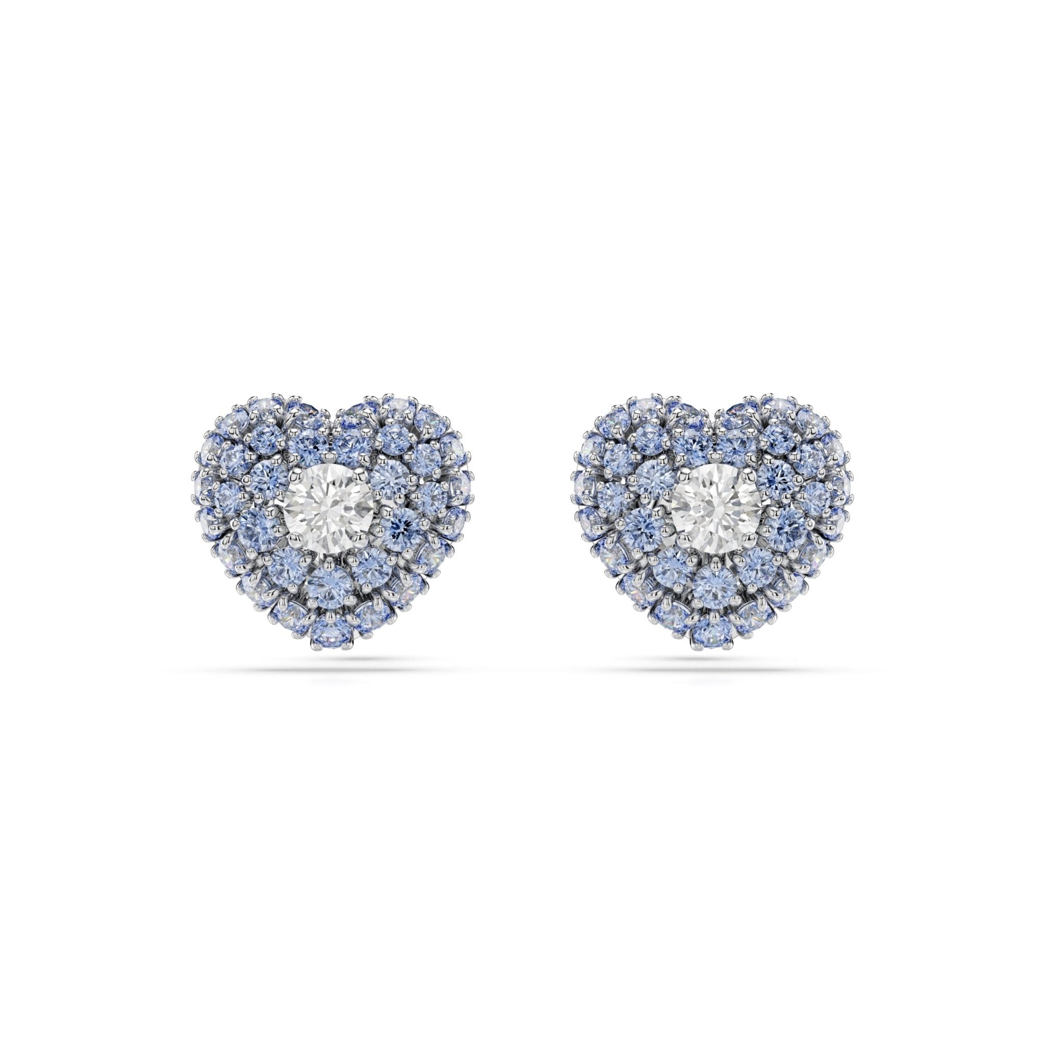 Swarovski Hyperbola Stud Earrings Heart, Blue, Rhodium Plated -Swarovski
