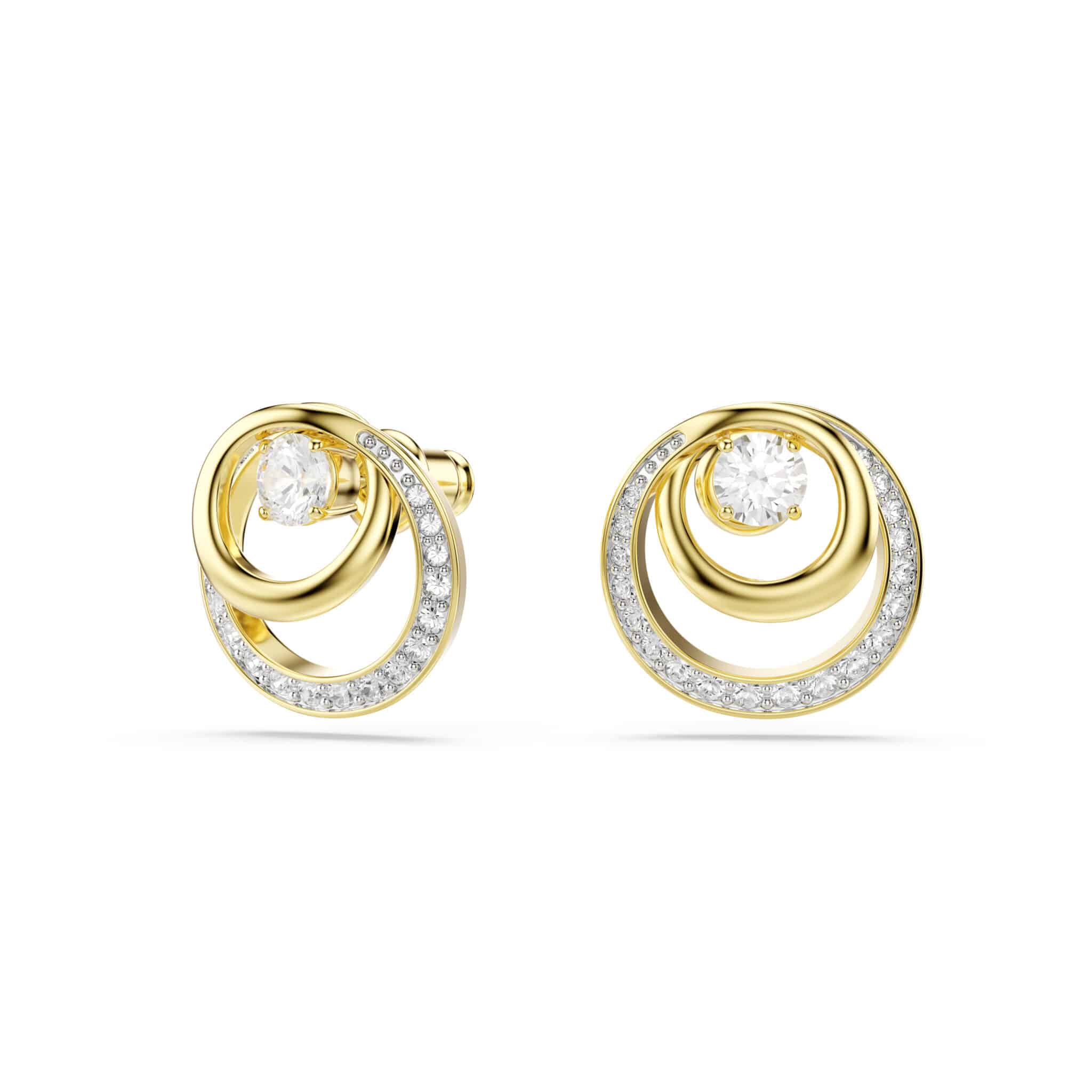 Swarovski Hyperbola stud Earrings, Round cut, White, Gold-tone plated -Swarovski