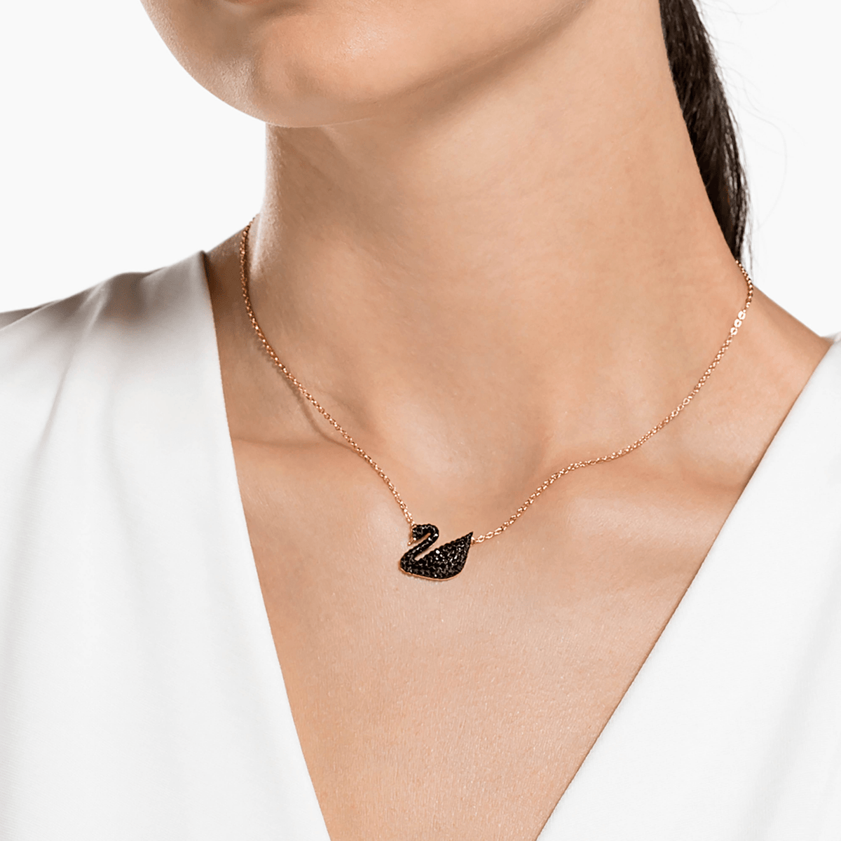 Swarovski Iconic Swan Pendant, Black, Rose-Gold Tone Plated -Swarovski