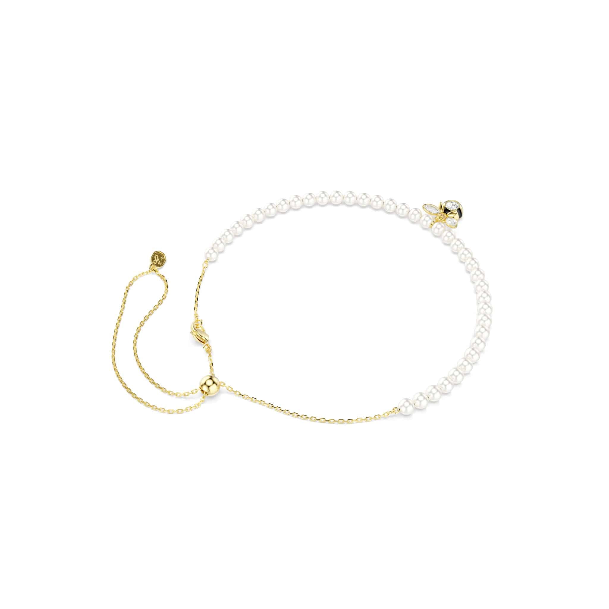 Swarovski Idyllia Choker, Crystal pearl, Mixed cuts, Bee, White, Gold-tone plated -Swarovski