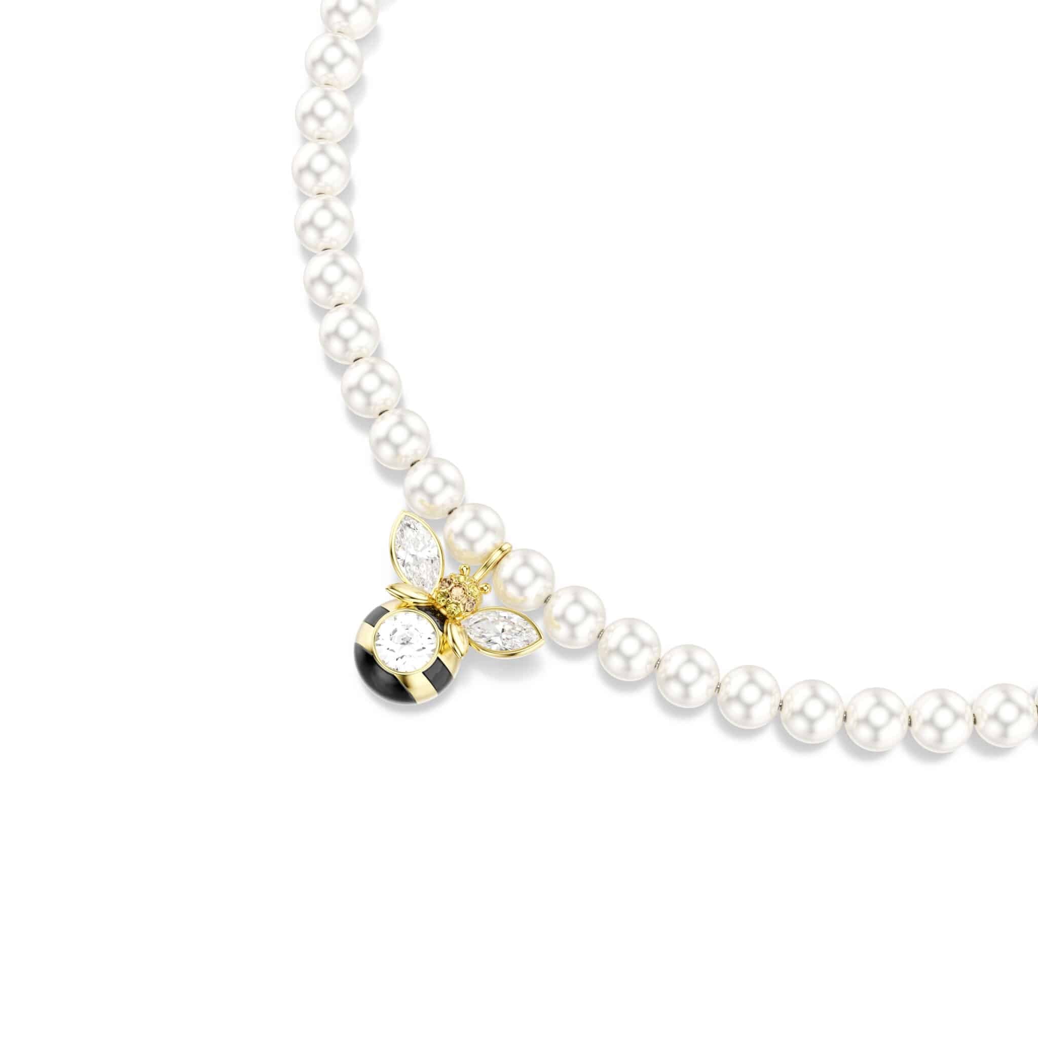Swarovski Idyllia Choker, Crystal pearl, Mixed cuts, Bee, White, Gold-tone plated -Swarovski