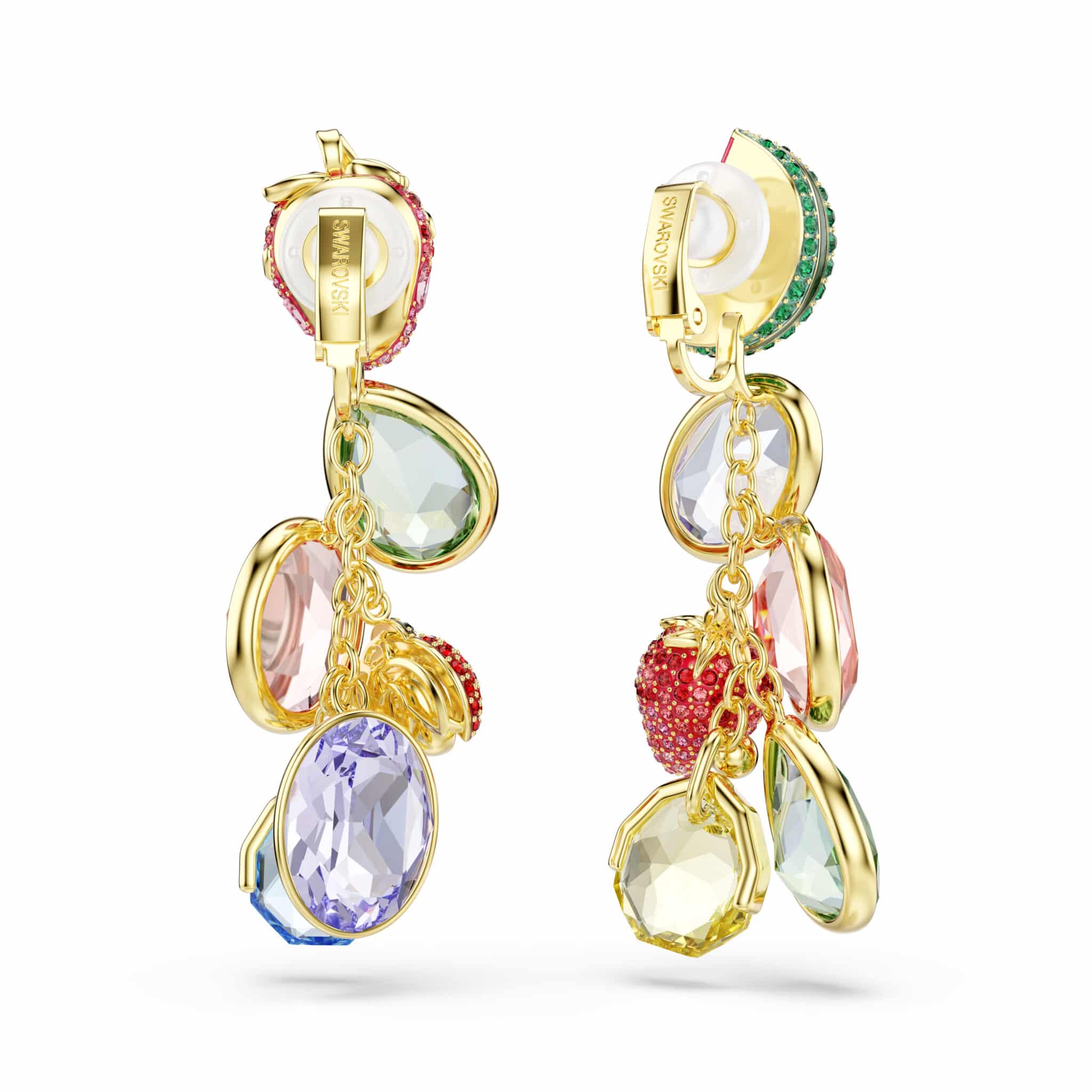 Swarovski Idyllia Clip Earrings, Mixed cuts, Fruit, Ladybug, Multicolored, Gold-tone plated -Swarovski
