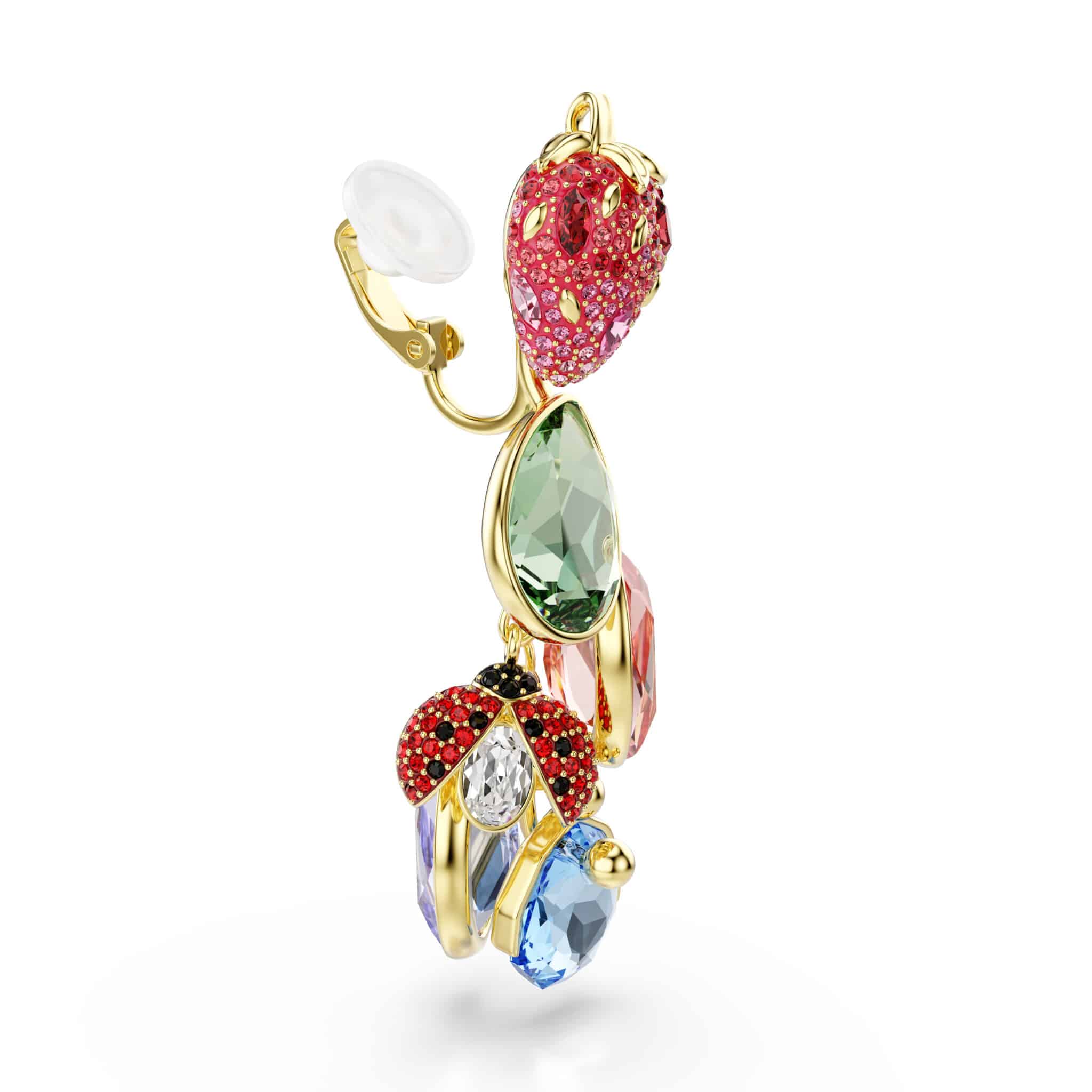 Swarovski Idyllia Clip Earrings, Mixed cuts, Fruit, Ladybug, Multicolored, Gold-tone plated -Swarovski