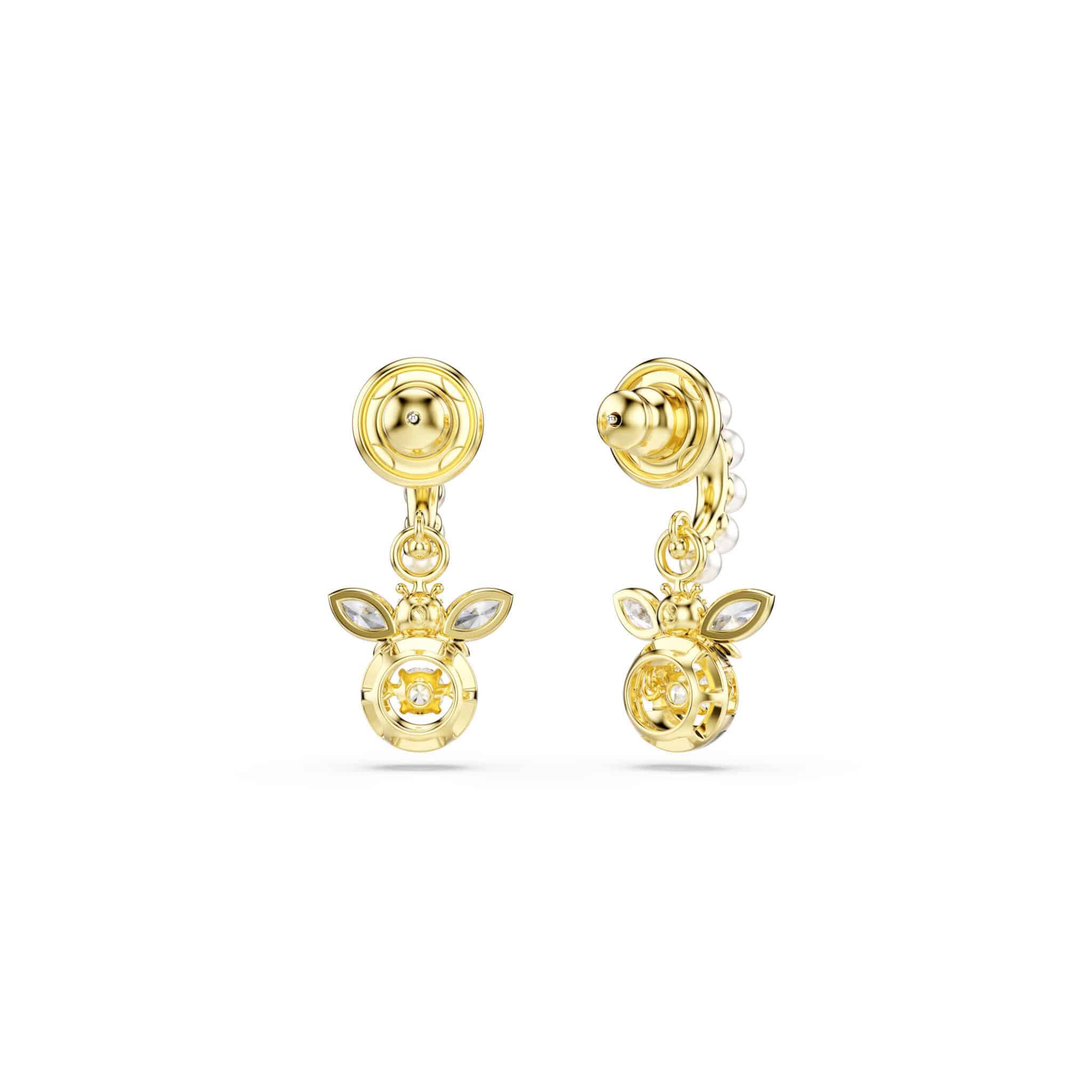 Swarovski Idyllia Drop Earrings, Crystal pearl, Mixed cuts, Bee, Multicolored, Gold-tone plated -Swarovski