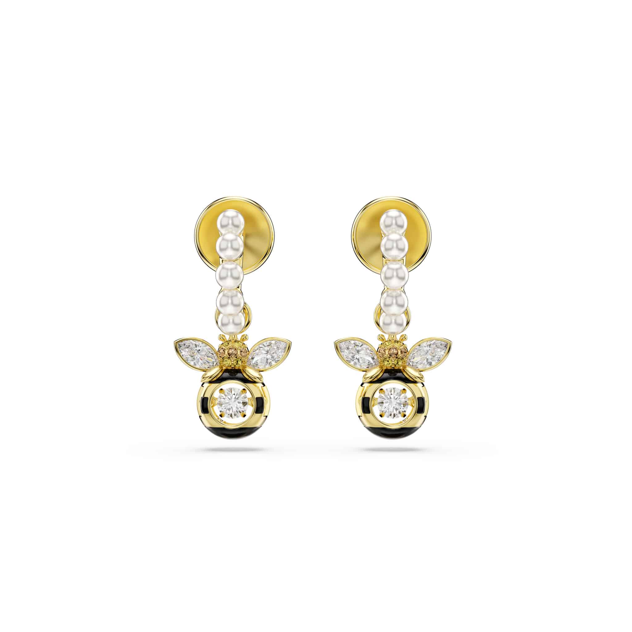 Swarovski Idyllia Drop Earrings, Crystal pearl, Mixed cuts, Bee, Multicolored, Gold-tone plated -Swarovski