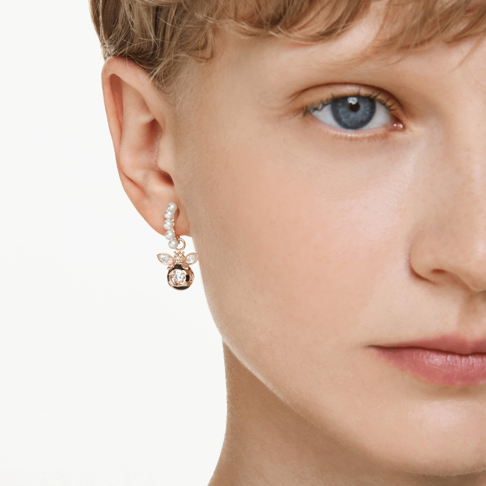 Swarovski Idyllia Drop Earrings, Crystal pearl, Mixed cuts, Bee, Multicolored, Gold-tone plated -Swarovski