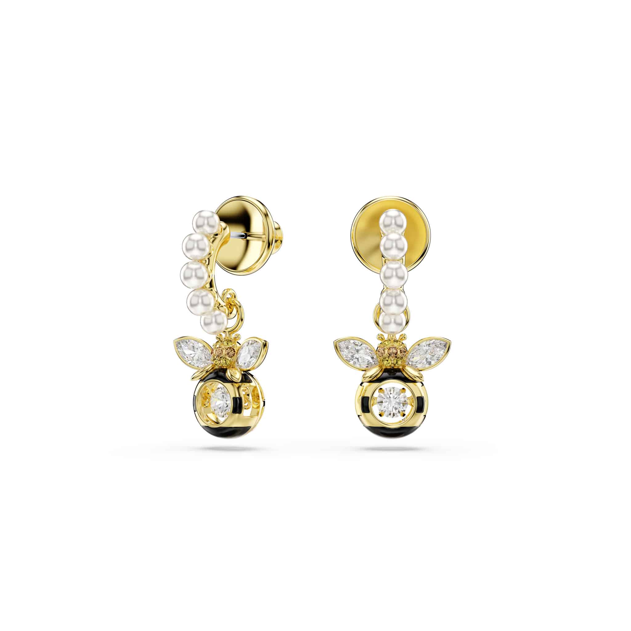 Swarovski Idyllia Drop Earrings, Crystal pearl, Mixed cuts, Bee, Multicolored, Gold-tone plated -Swarovski