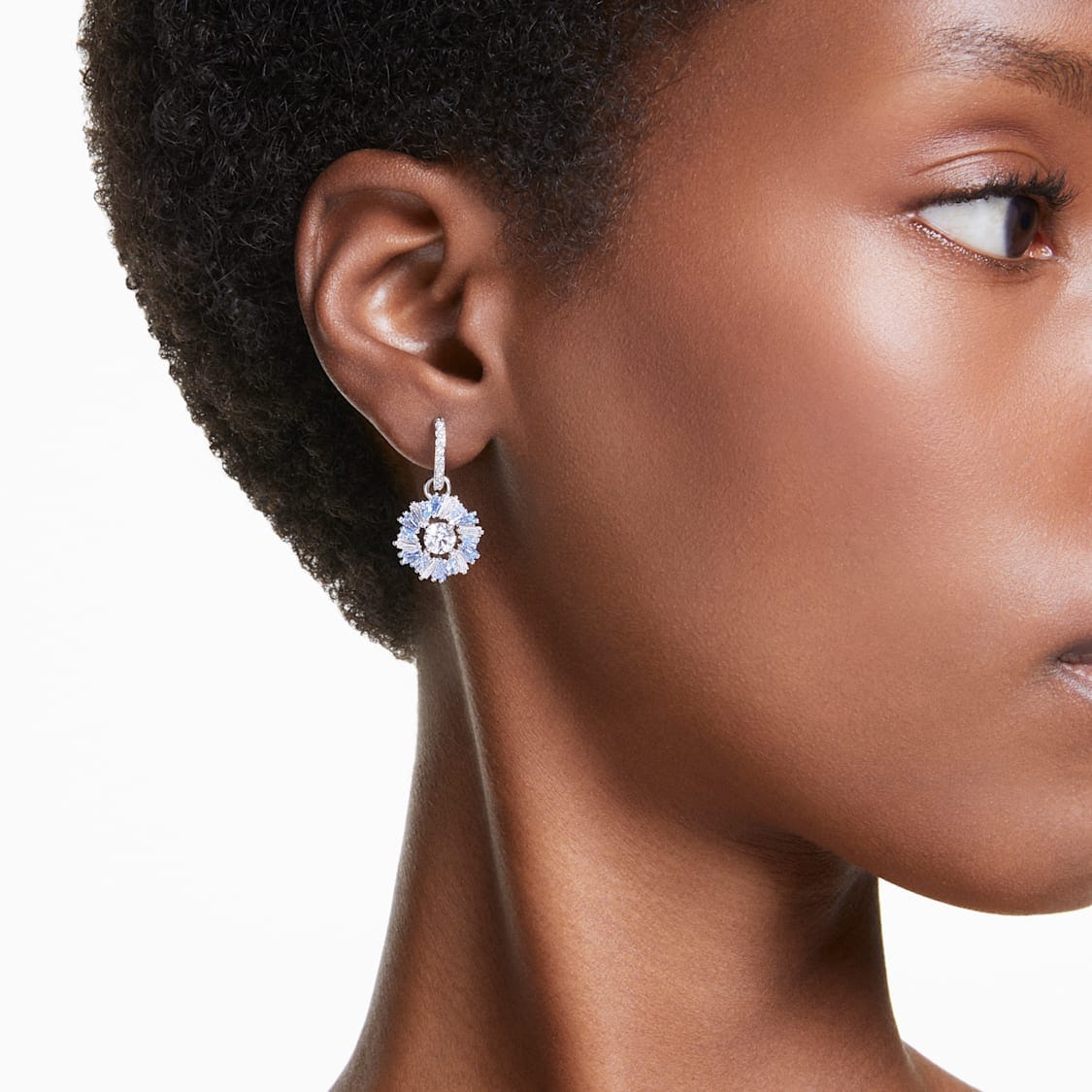 Swarovski Idyllia Drop Earrings Flower Blue Rhodium Plated -Swarovski