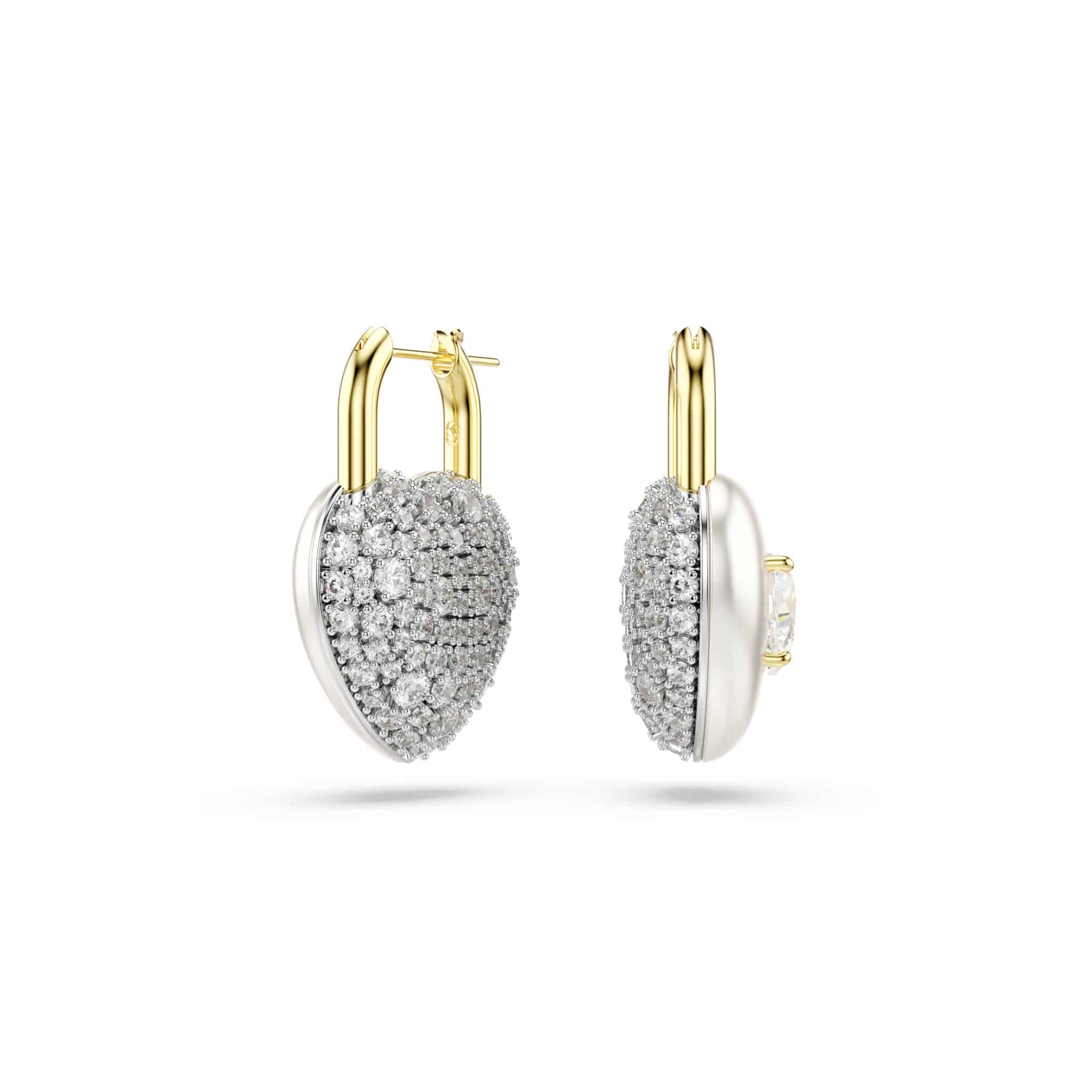 Swarovski Idyllia Drop Earrings, Mixed cuts, Heart, White, Gold-tone plated -Swarovski