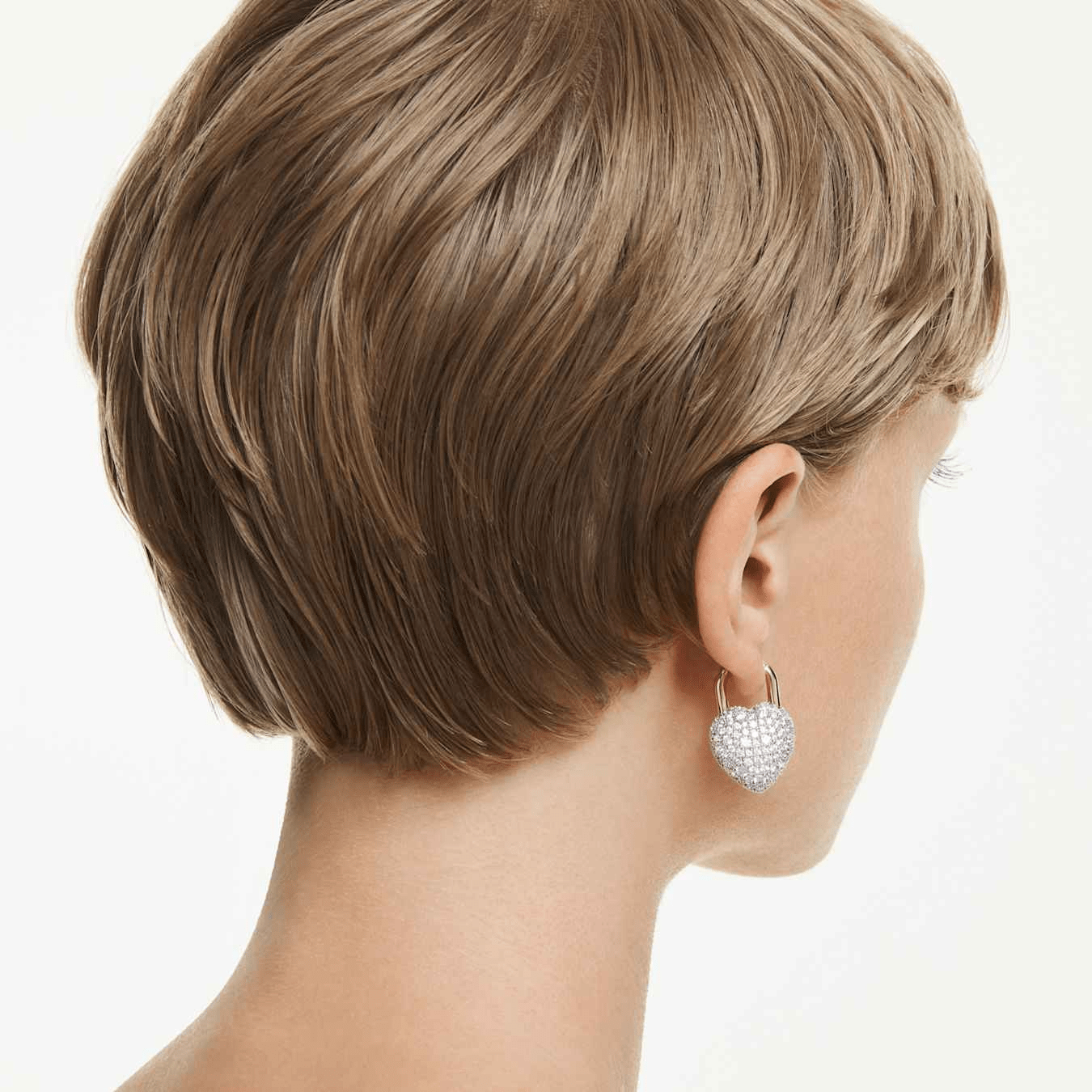 Swarovski Idyllia Drop Earrings, Mixed cuts, Heart, White, Gold-tone plated -Swarovski