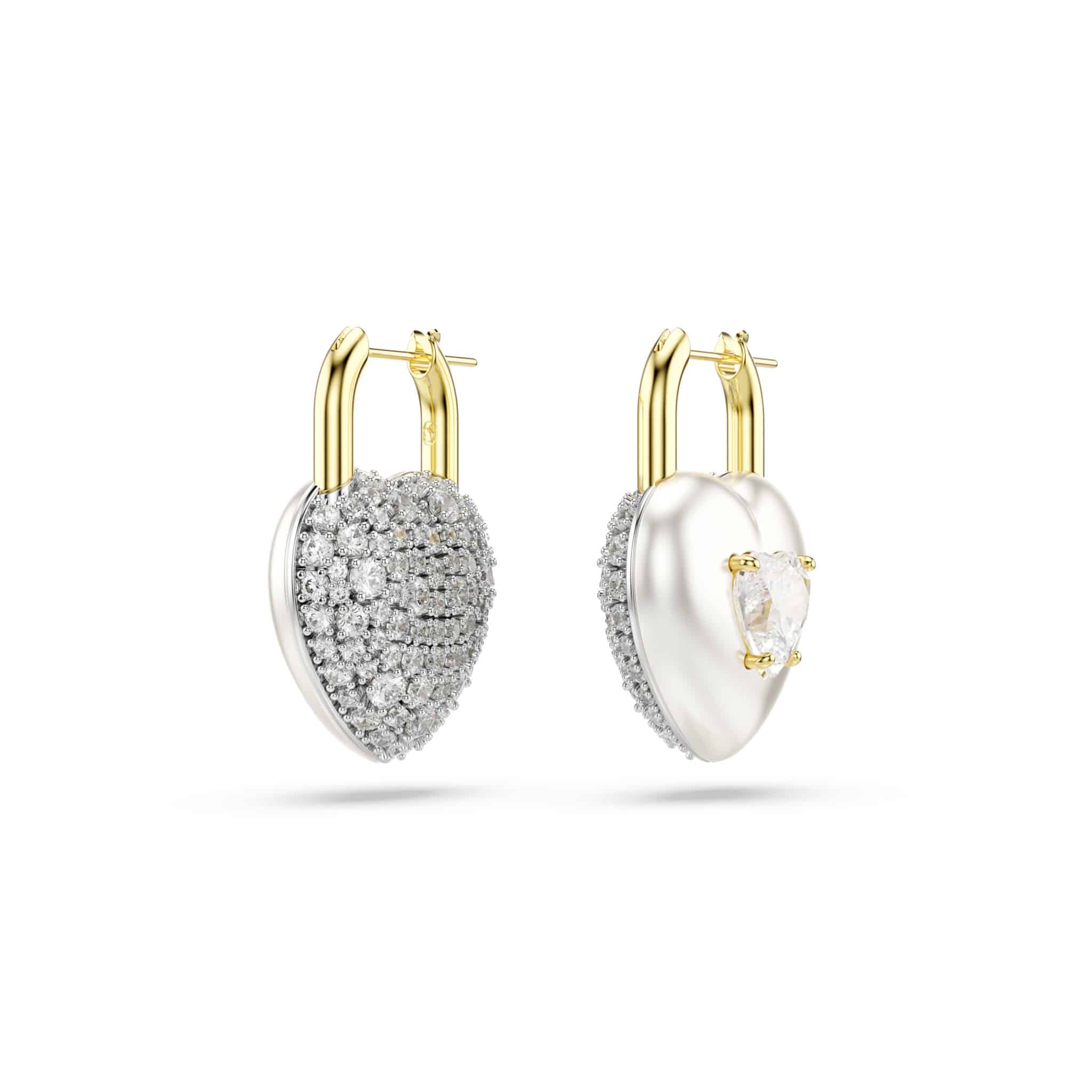 Swarovski Idyllia Drop Earrings, Mixed cuts, Heart, White, Gold-tone plated -Swarovski
