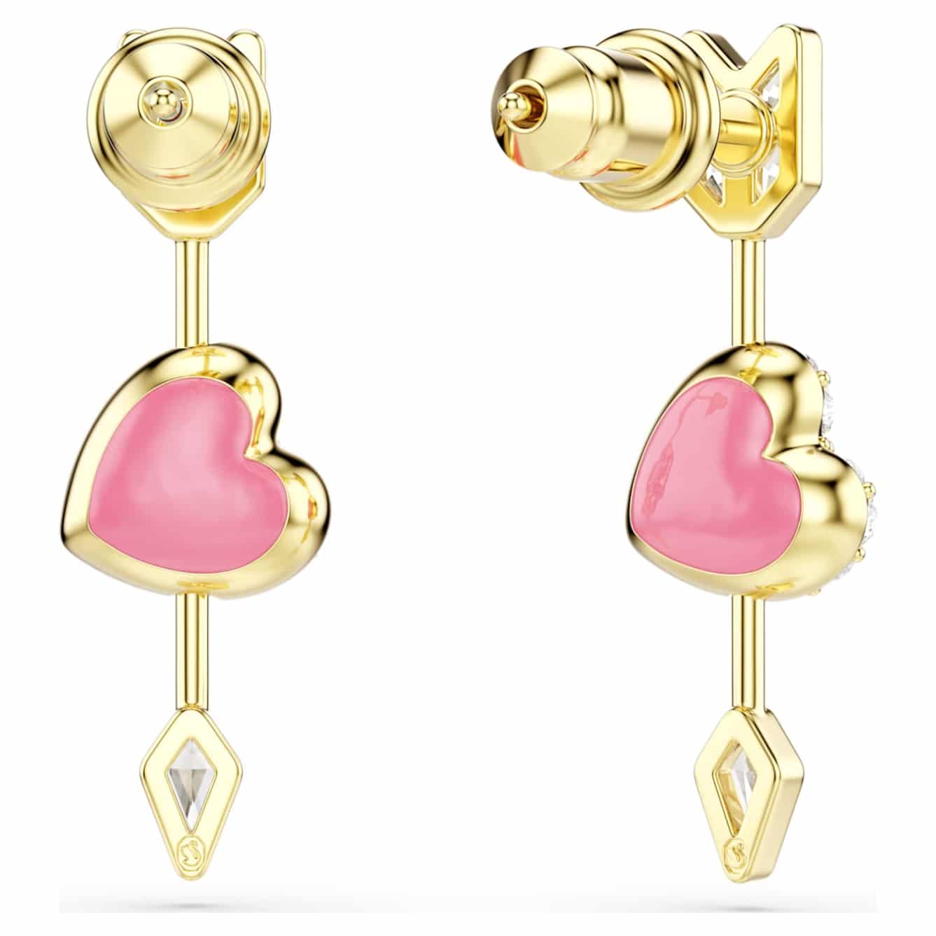 Swarovski Idyllia Drop Earrings, Mixed cuts, Heart with arrow, White, Gold-tone plated -Swarovski