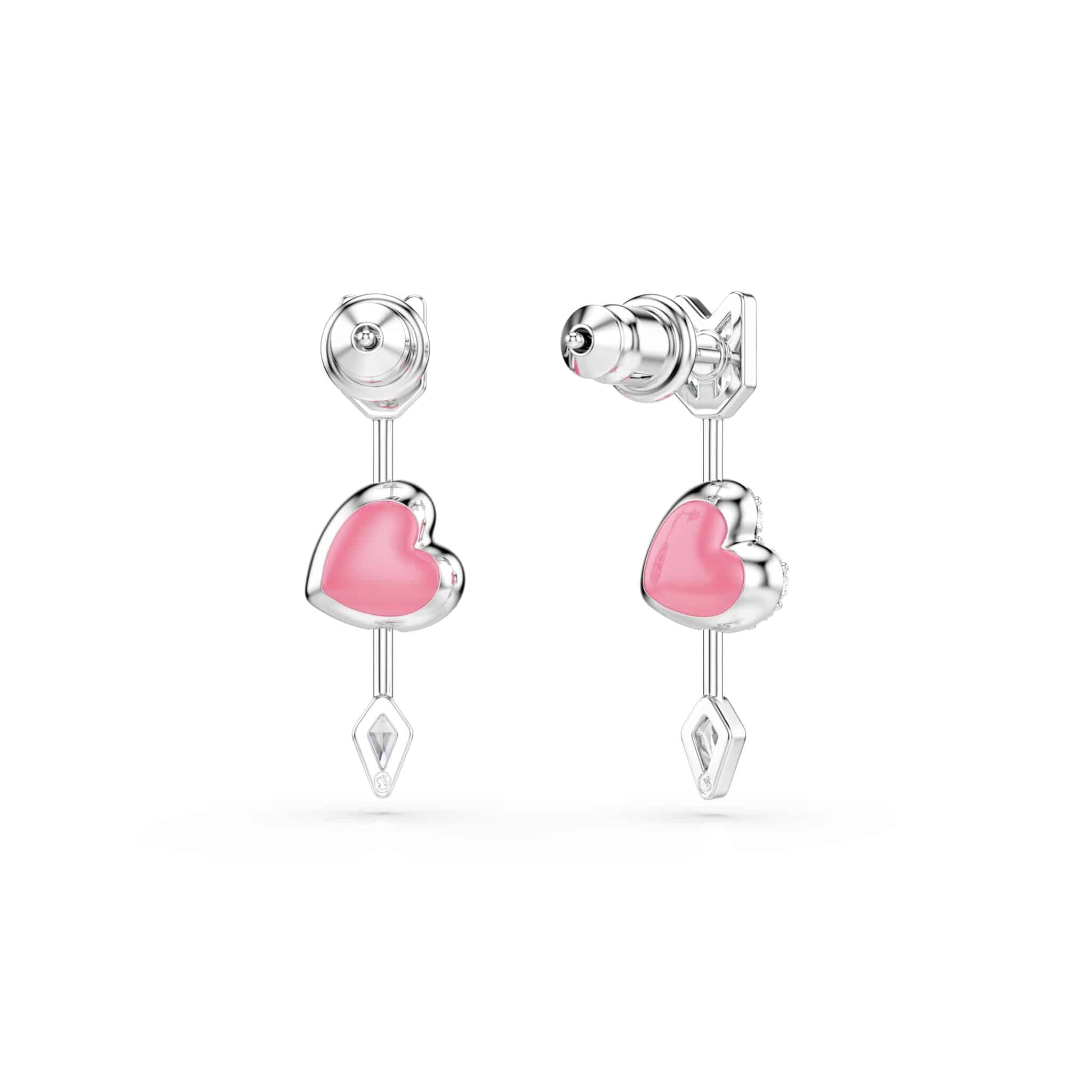 Swarovski Idyllia Drop Earrings, Mixed cuts, Heart with arrow, White, Rhodium plated -Swarovski