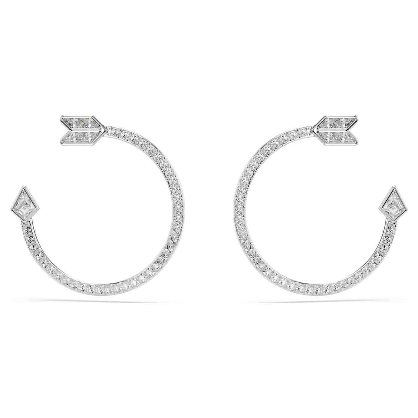 Swarovski Idyllia Hoop Earrings, Mixed cuts, Arrow, White, Rhodium plated -Swarovski