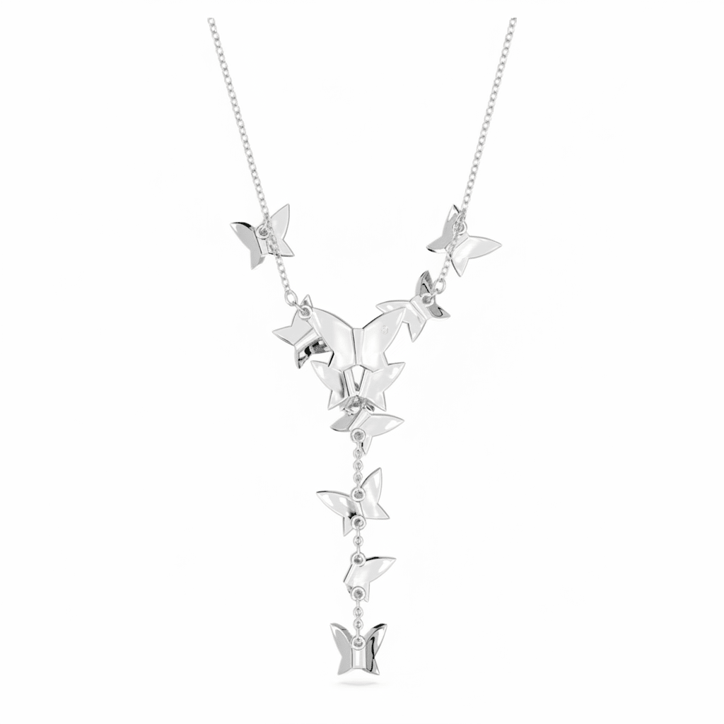 Swarovski Idyllia Lilia Y necklace Butterfly, Blue, Rhodium plated -Swarovski