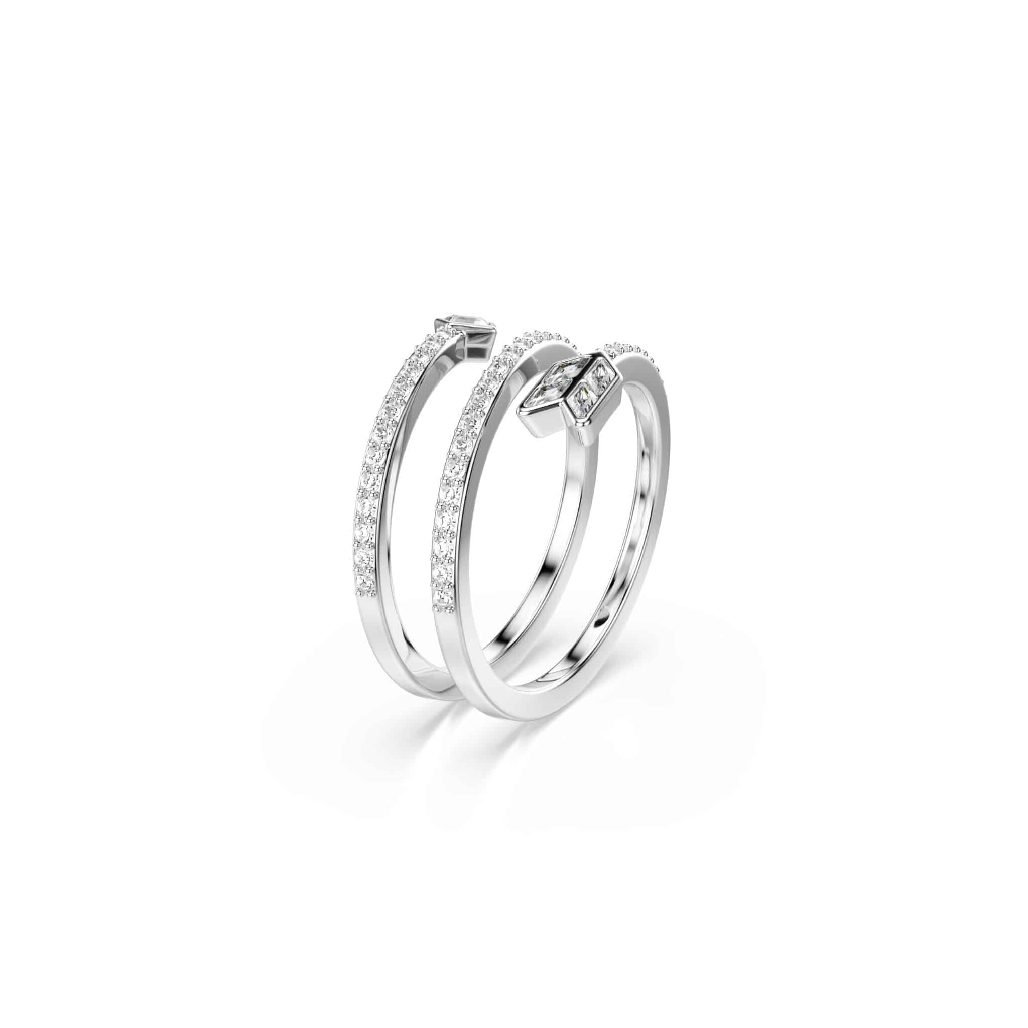 Swarovski Idyllia Motif ring, Mixed cuts, Arrow, White, Rhodium plated -Swarovski