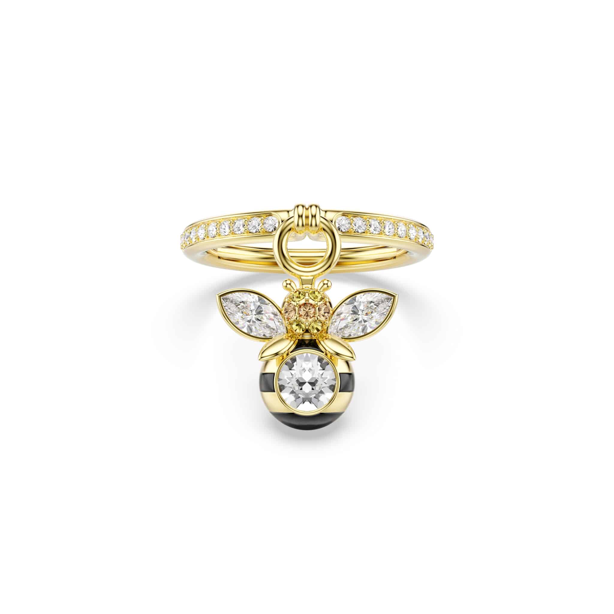 Swarovski Idyllia Motif ring, Mixed cuts, Bee, Multicolored, Gold-tone plated -Swarovski