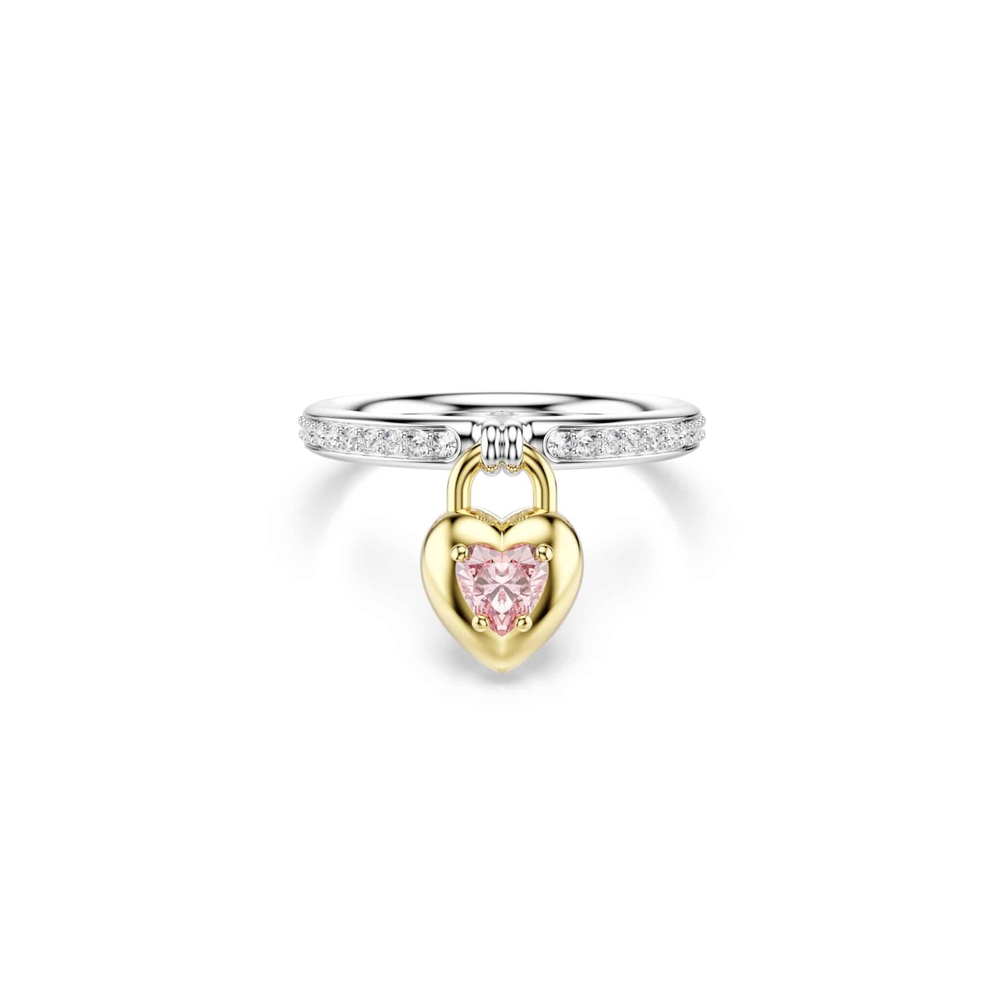 Swarovski Idyllia Motif ring, Mixed cuts, Heart, Pink, Mixed metal finish -Swarovski