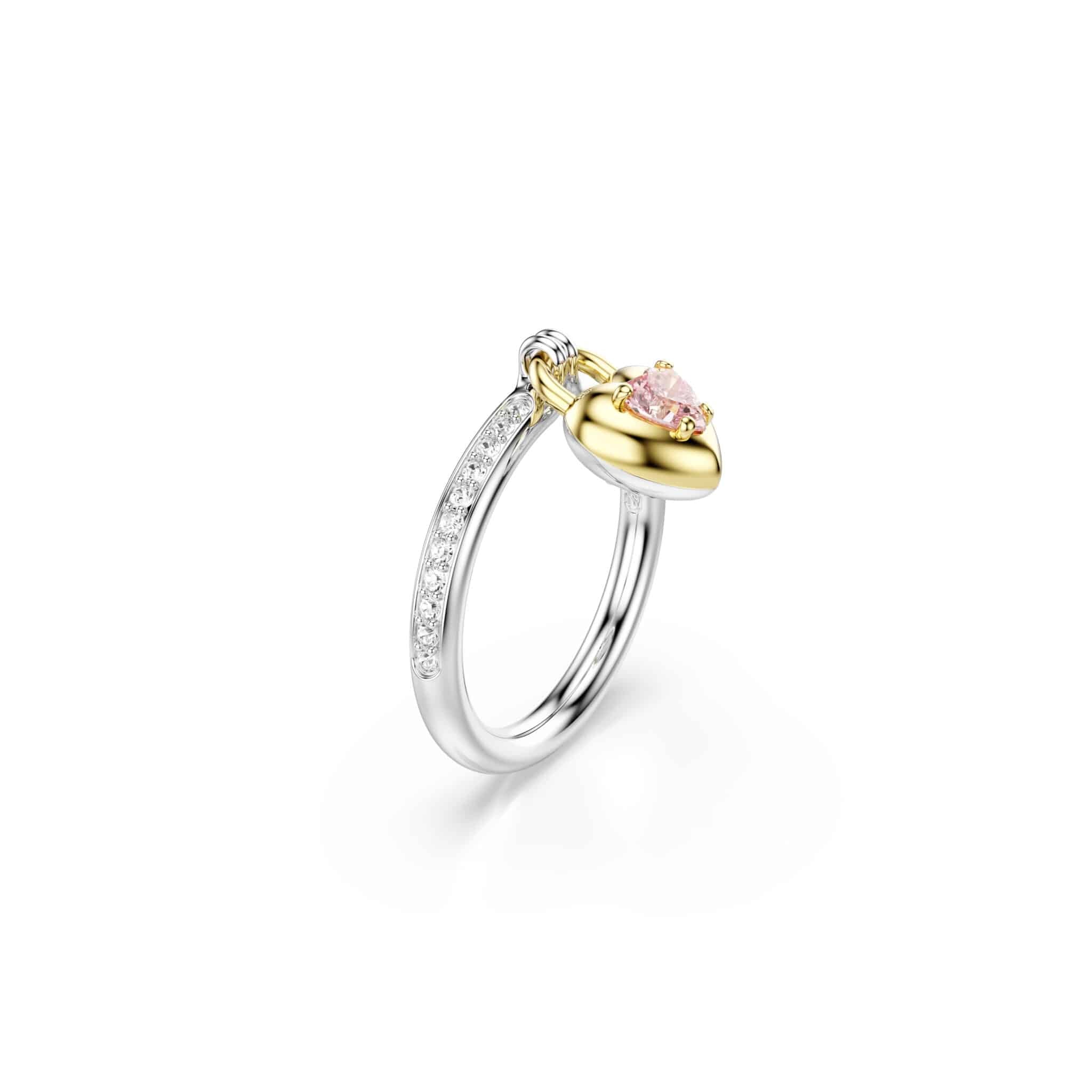 Swarovski Idyllia Motif ring, Mixed cuts, Heart, Pink, Mixed metal finish -Swarovski