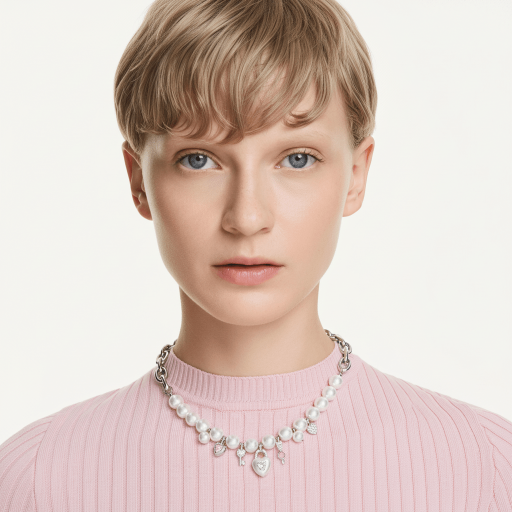 Swarovski Idyllia Necklace, Crystal pearl, Mixed cuts, White, Rhodium plated -Swarovski