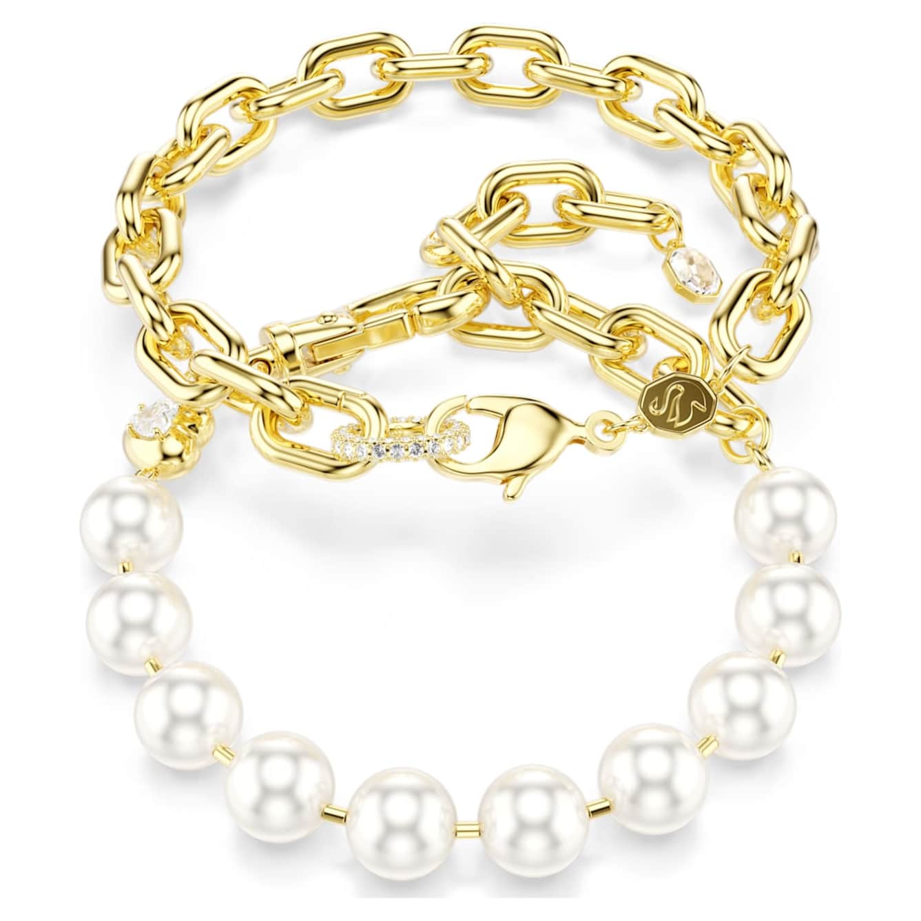 Swarovski Idyllia Necklace, Crystal pearl, White, Gold-tone plated -Swarovski