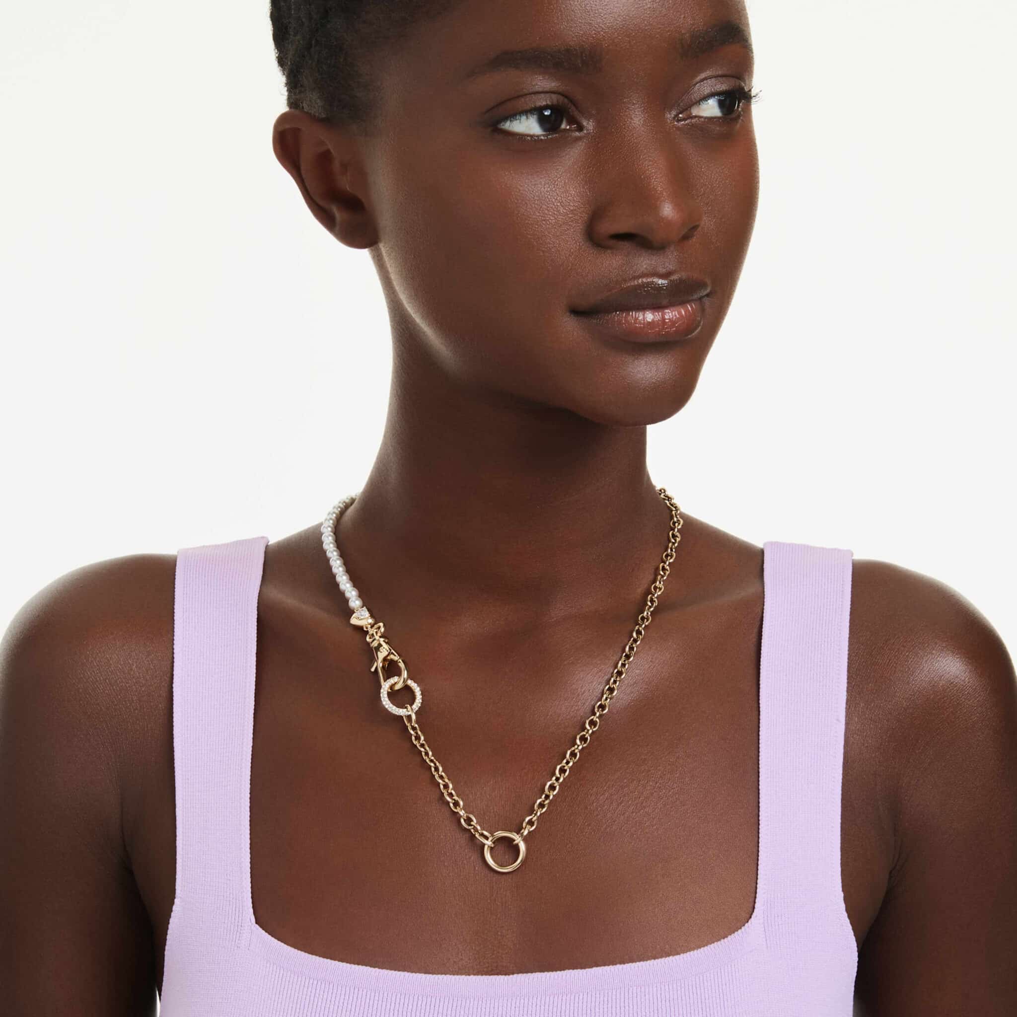 Swarovski Idyllia Necklace, Crystal pearl, White, Gold-tone plated -Swarovski