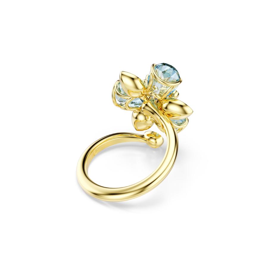 Swarovski Idyllia Open Ring, Mixed cuts, Flower, Blue, Gold-tone Plated -Swarovski