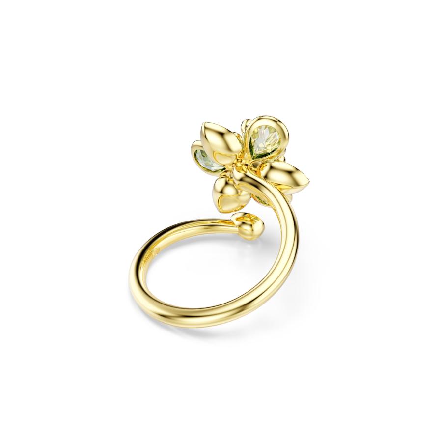Swarovski Idyllia Open Ring, Mixed Cuts, Flower, Green, Gold-tone Plated -Swarovski