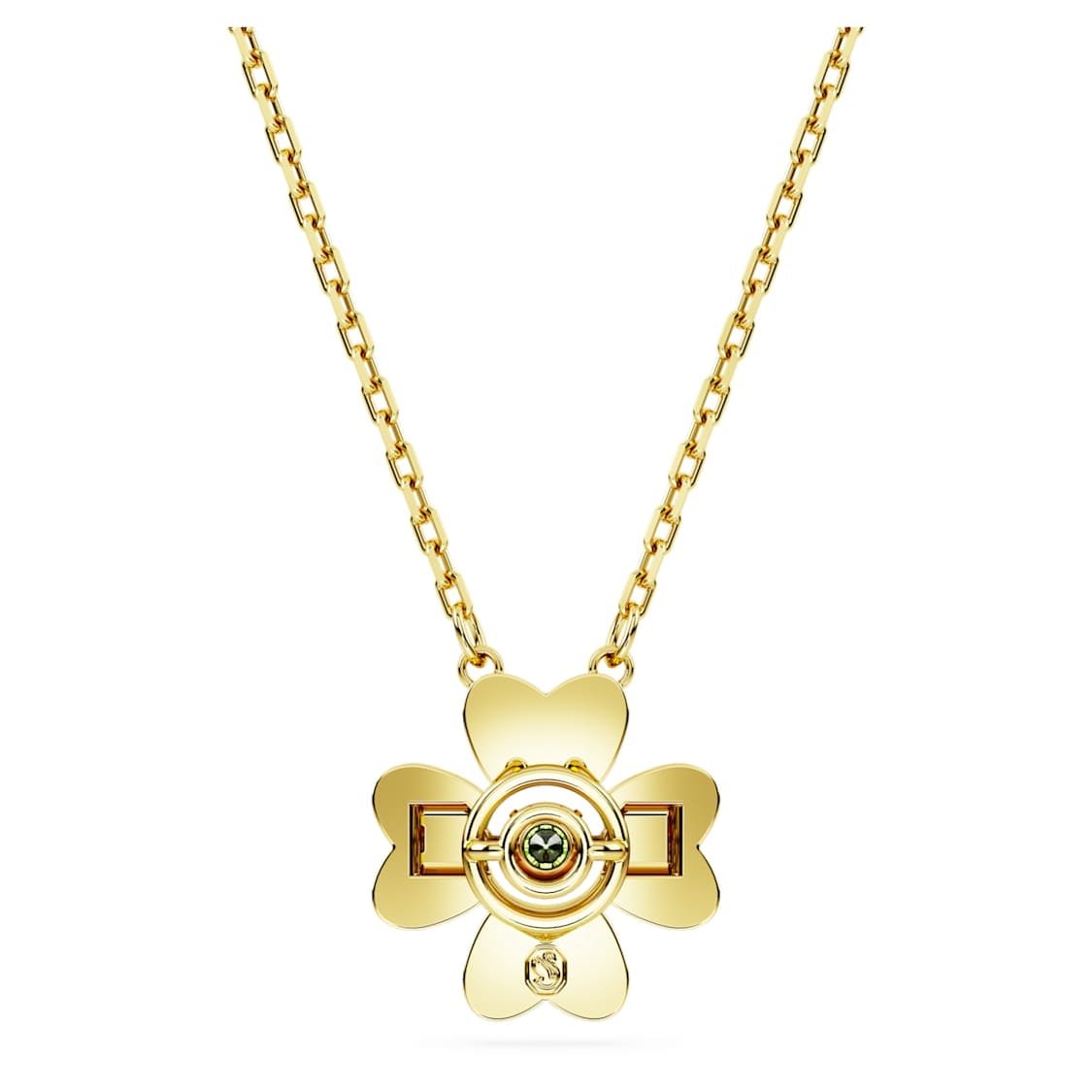 Swarovski Idyllia Pendant Clover, Green, Gold-Tone Plated -Swarovski