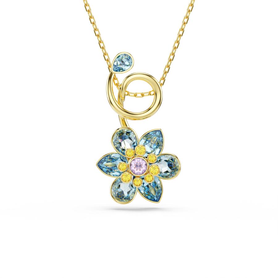Swarovski Idyllia Pendant, Mixed Cuts, Flower, Blue, Gold-tone Plated -Swarovski