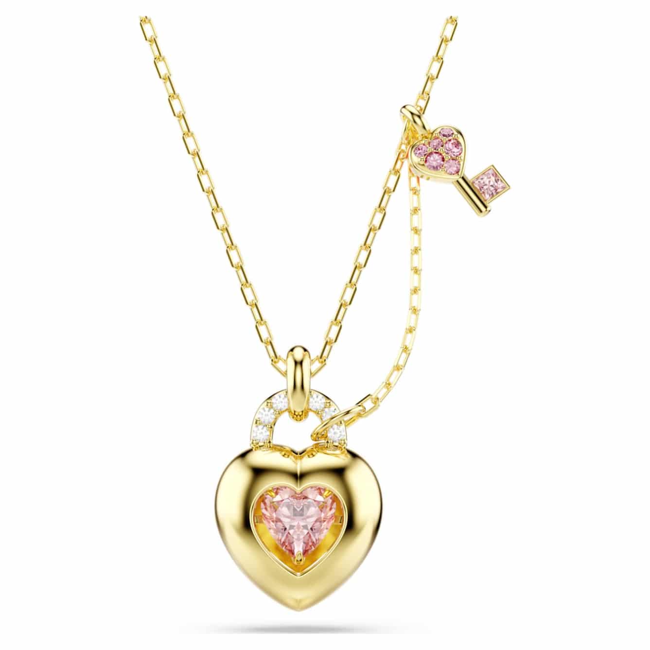 Swarovski Idyllia Pendant, Mixed cuts, Heart, Key, Pink, Gold-tone plated -Swarovski