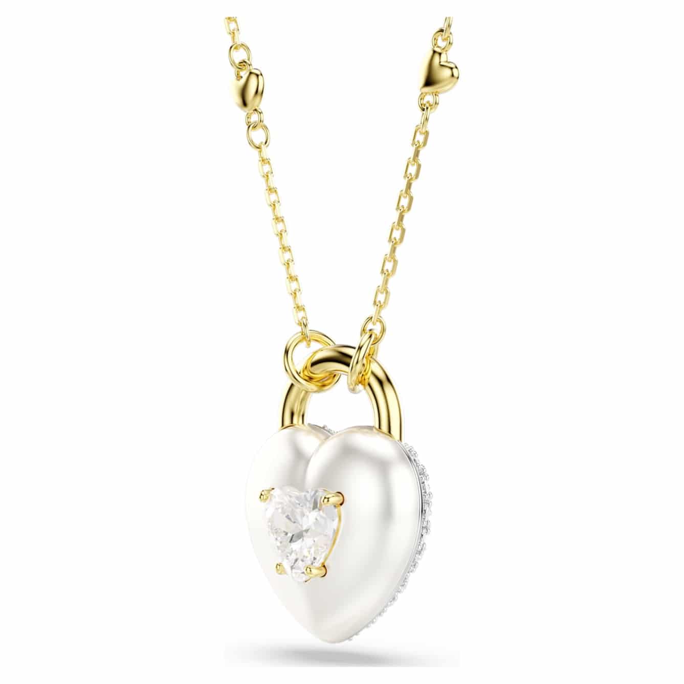 Swarovski Idyllia Pendant, Mixed cuts, Heart, White, Gold-tone plated -Swarovski
