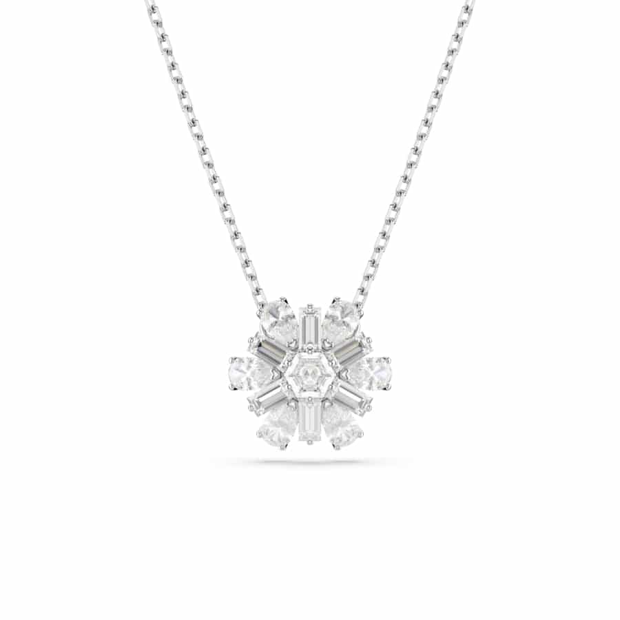 Swarovski Idyllia Pendant, Mixed Cuts, Snowflake, White, Rhodium Plated -Swarovski