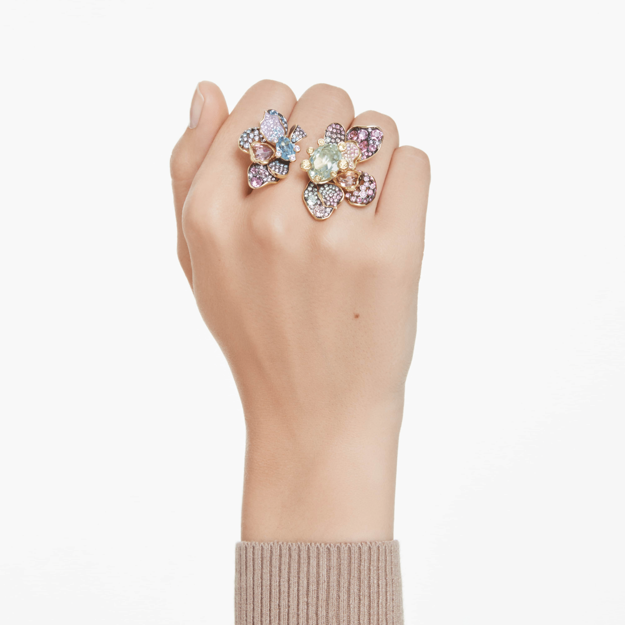 Swarovski Idyllia Ring, Mixed Cuts, Pavé, Flower, Multicolored, Mixed Metal Finish -Swarovski