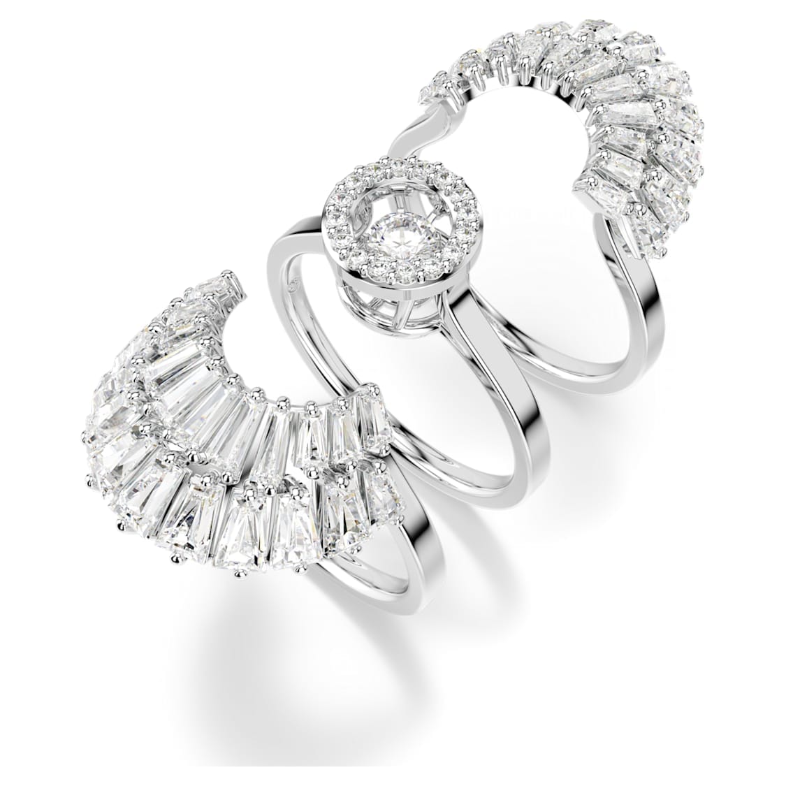 Swarovski Idyllia Ring Set (3), Mixed Cuts, Shell, White, Rhodium Plated -Swarovski