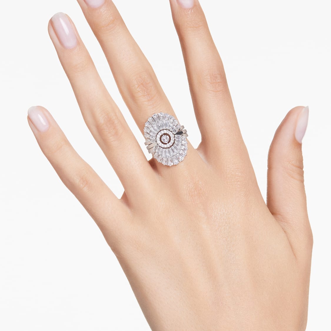 Swarovski Idyllia Ring Set (3), Mixed Cuts, Shell, White, Rhodium Plated -Swarovski