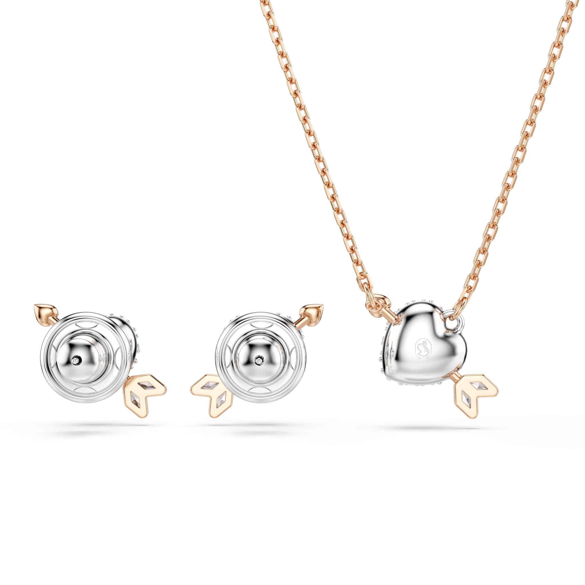 Swarovski Idyllia set, Mixed cuts, Heart with arrow, White, Rose gold-tone plated -Swarovski