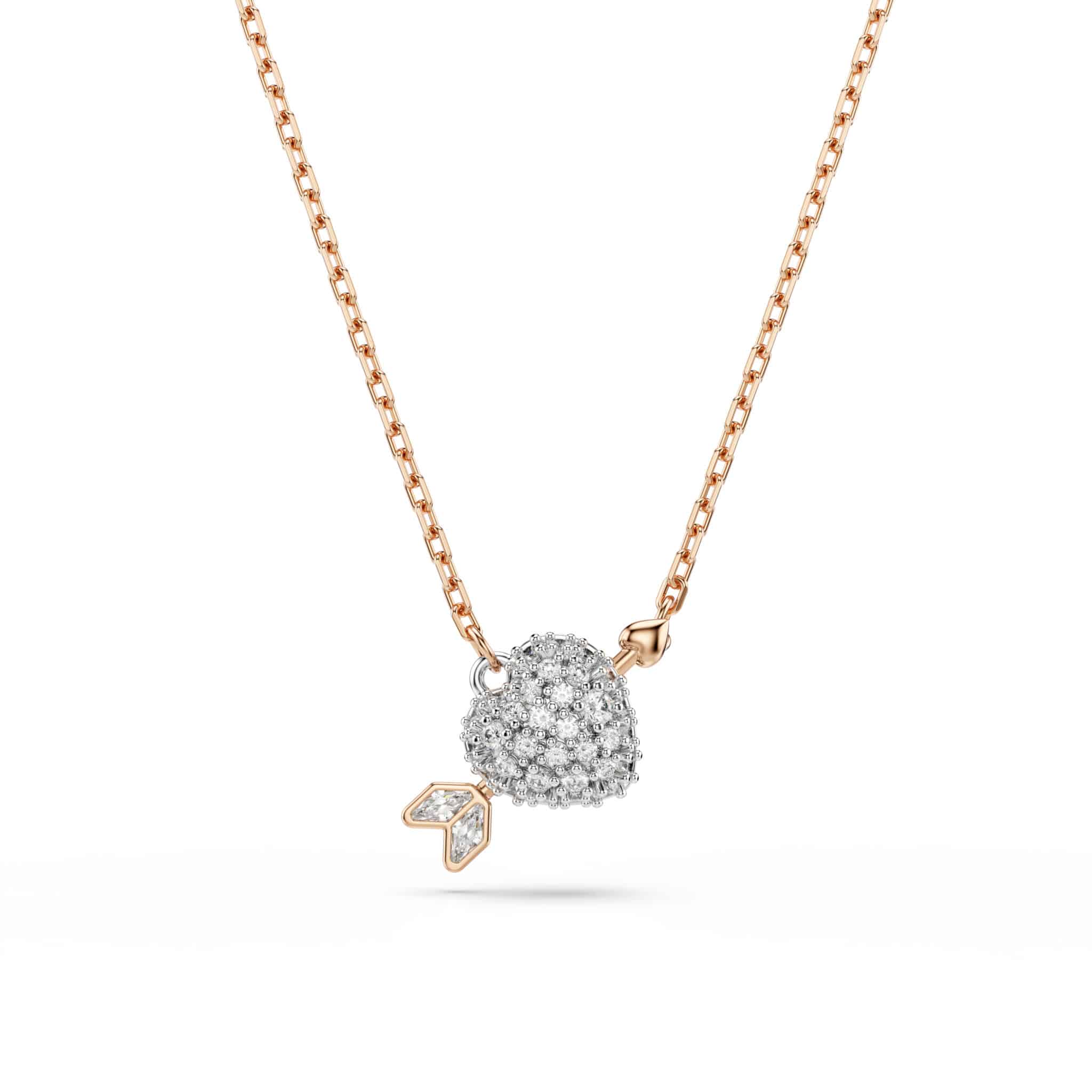 Swarovski Idyllia set, Mixed cuts, Heart with arrow, White, Rose gold-tone plated -Swarovski