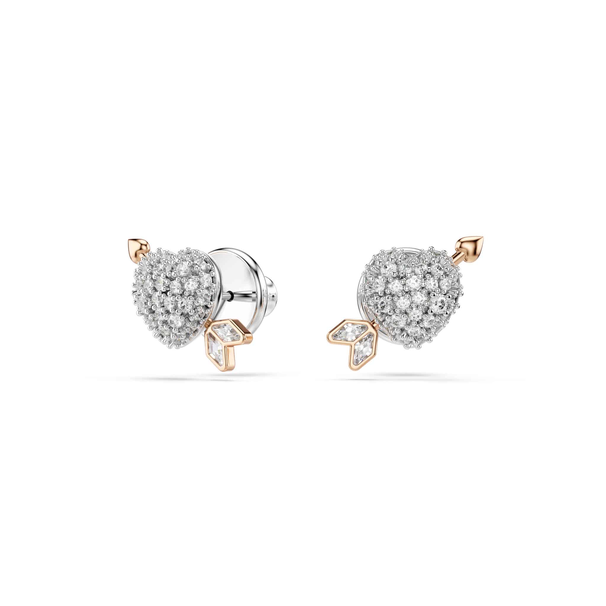 Swarovski Idyllia set, Mixed cuts, Heart with arrow, White, Rose gold-tone plated -Swarovski