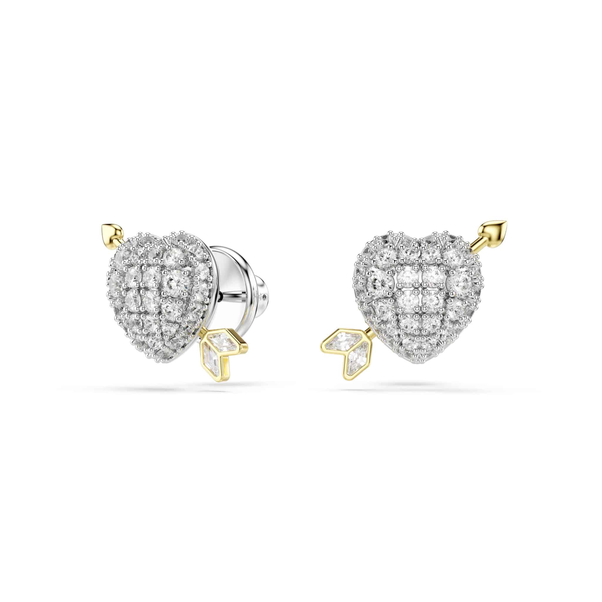 Swarovski Idyllia stud Earrings, Mixed cuts, Heart with arrow, White, Mixed metal finish -Swarovski